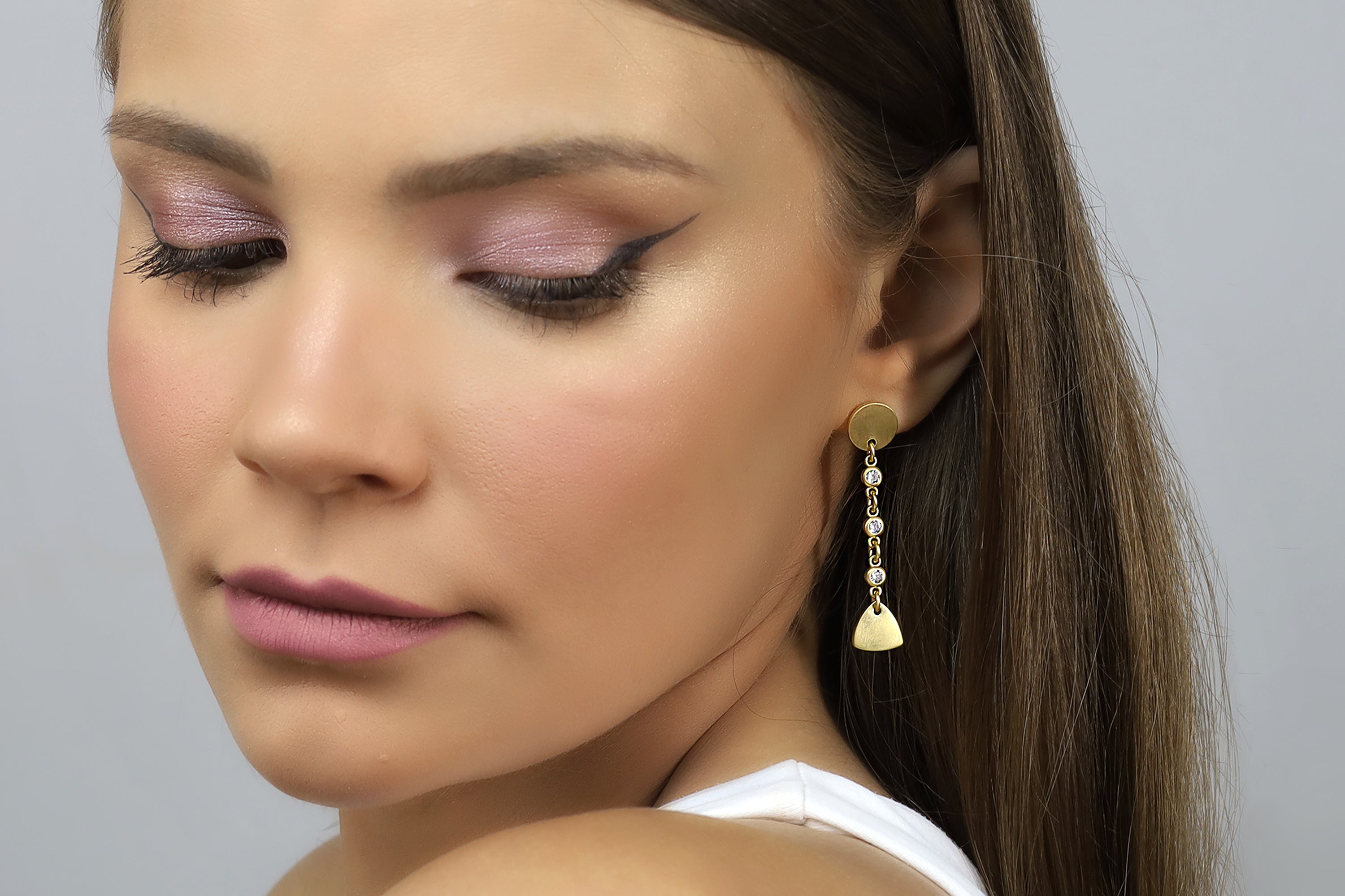 Matte Gold Dangle Earrings with Cubic Zircons Earrings Anemone Jewelry