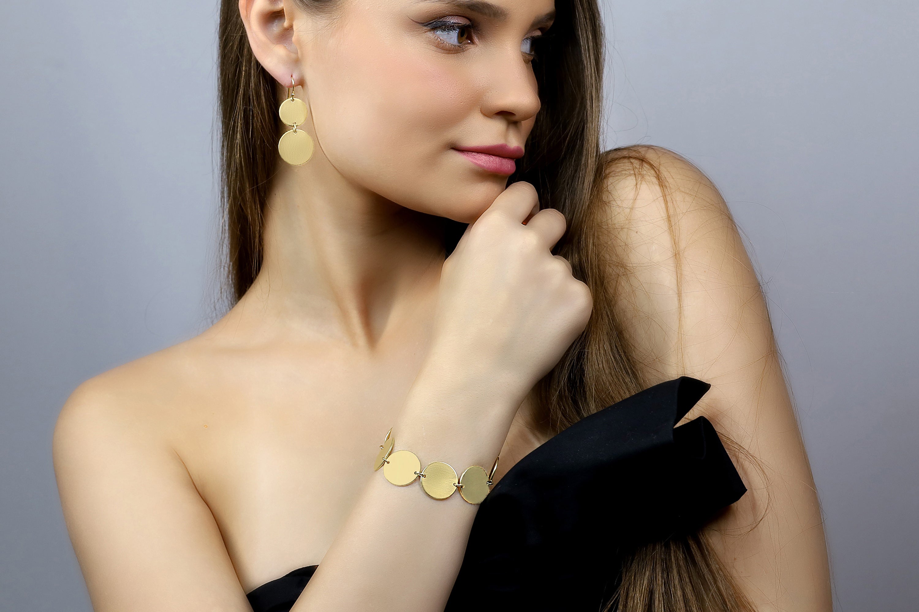14k Gold Circles Coin Bracelet Earrings Anemone Jewelry