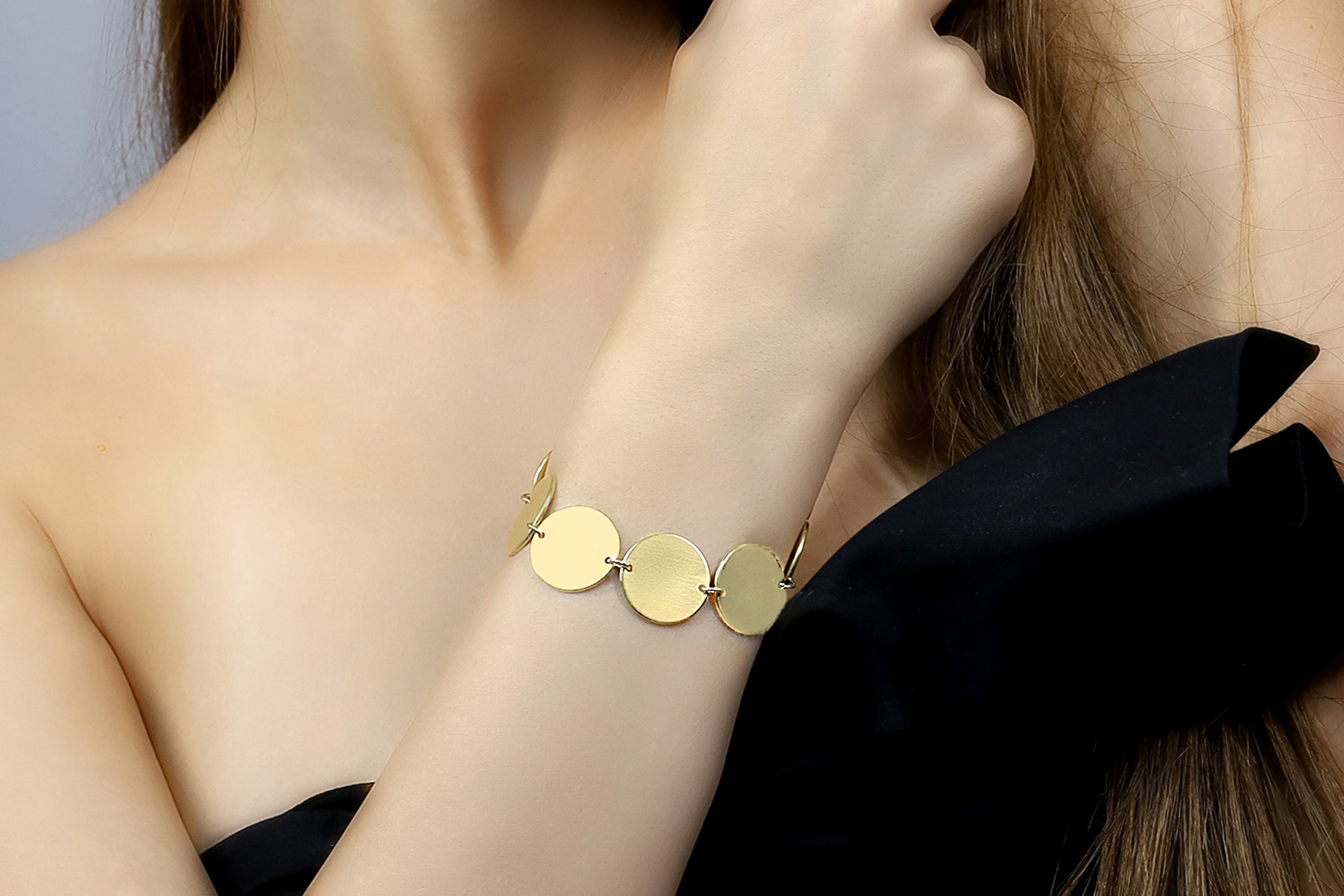 14k Gold Circles Coin Bracelet Earrings Anemone Jewelry