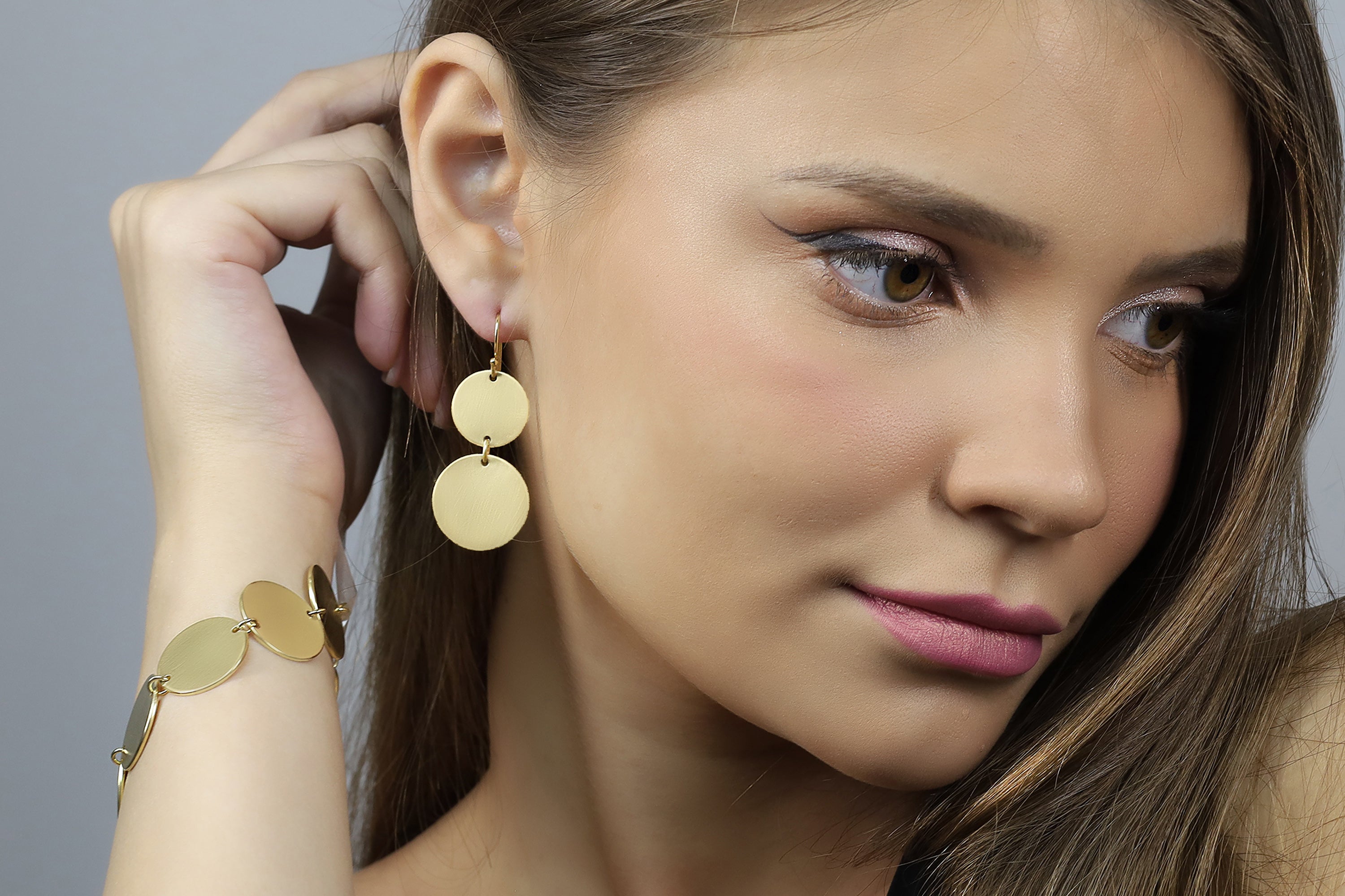 14k Gold Circles Coin Bracelet Earrings Anemone Jewelry