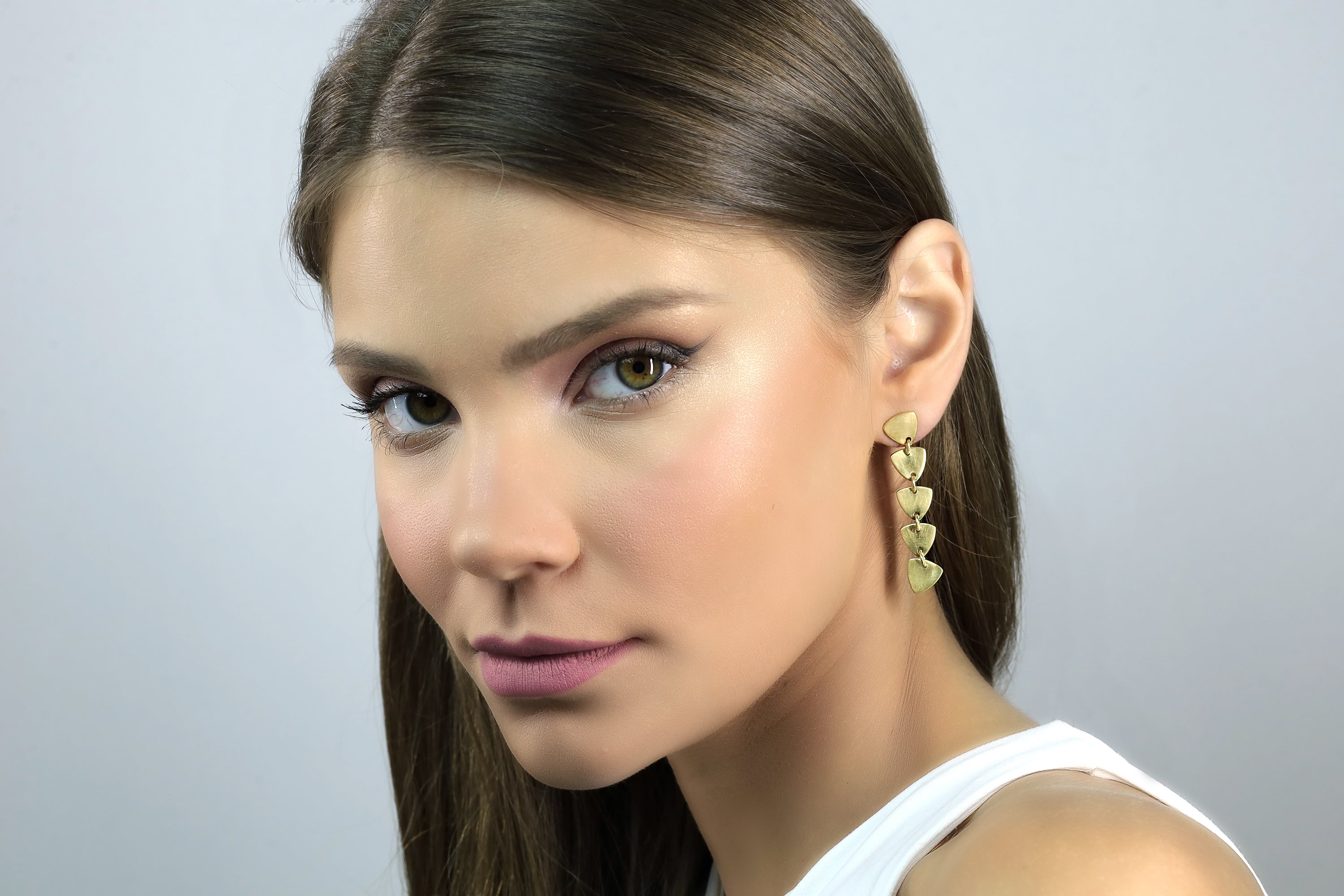 Geometrical Gold Dangle Earrings with 5 Triangle Coins Earrings Anemone Jewelry