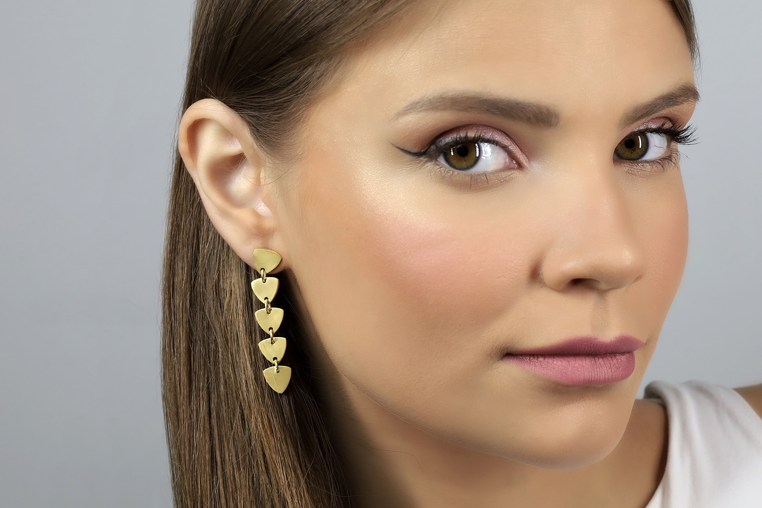 Geometrical Gold Dangle Earrings with 5 Triangle Coins Earrings Anemone Jewelry