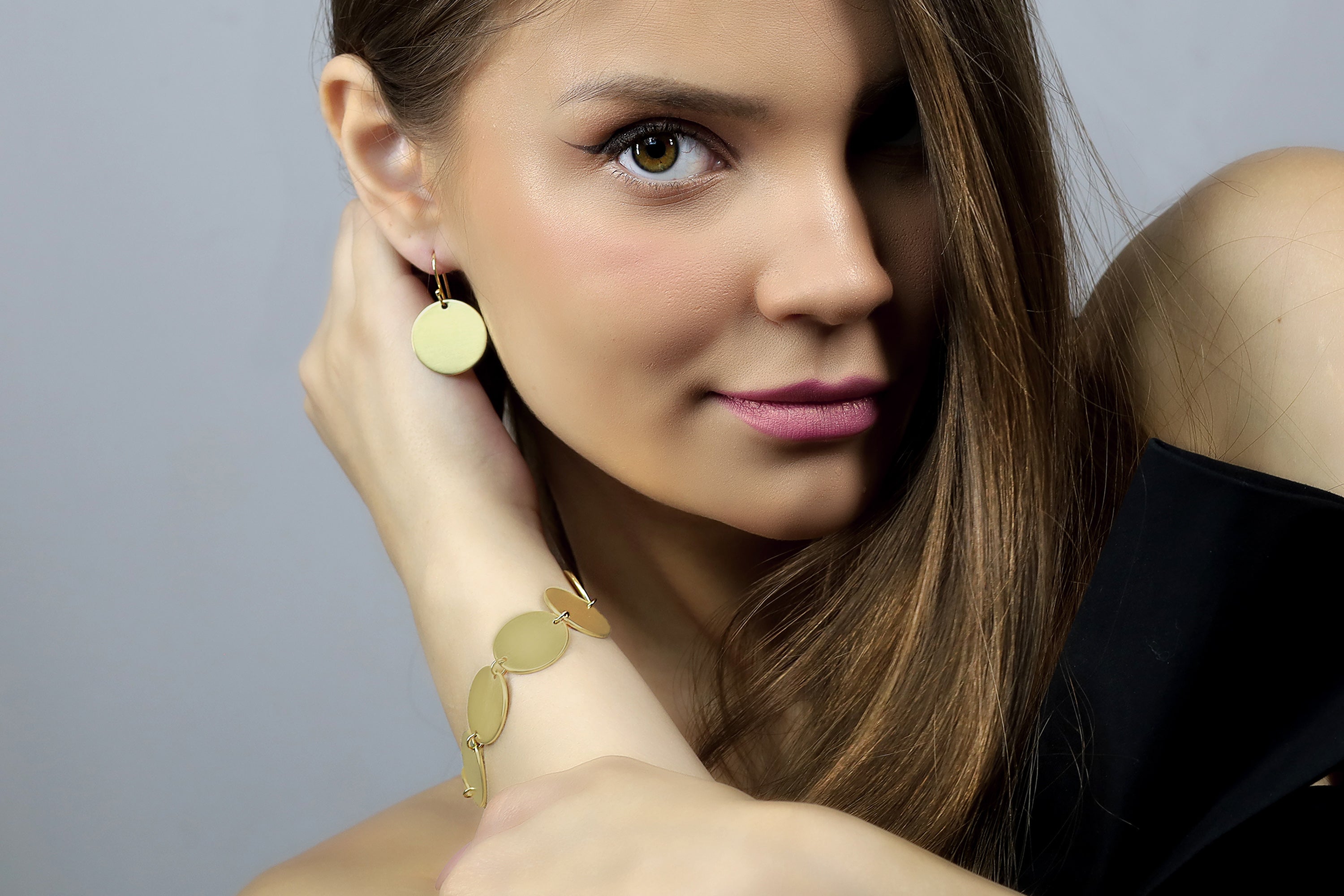 14k Gold Circles Coin Bracelet Earrings Anemone Jewelry