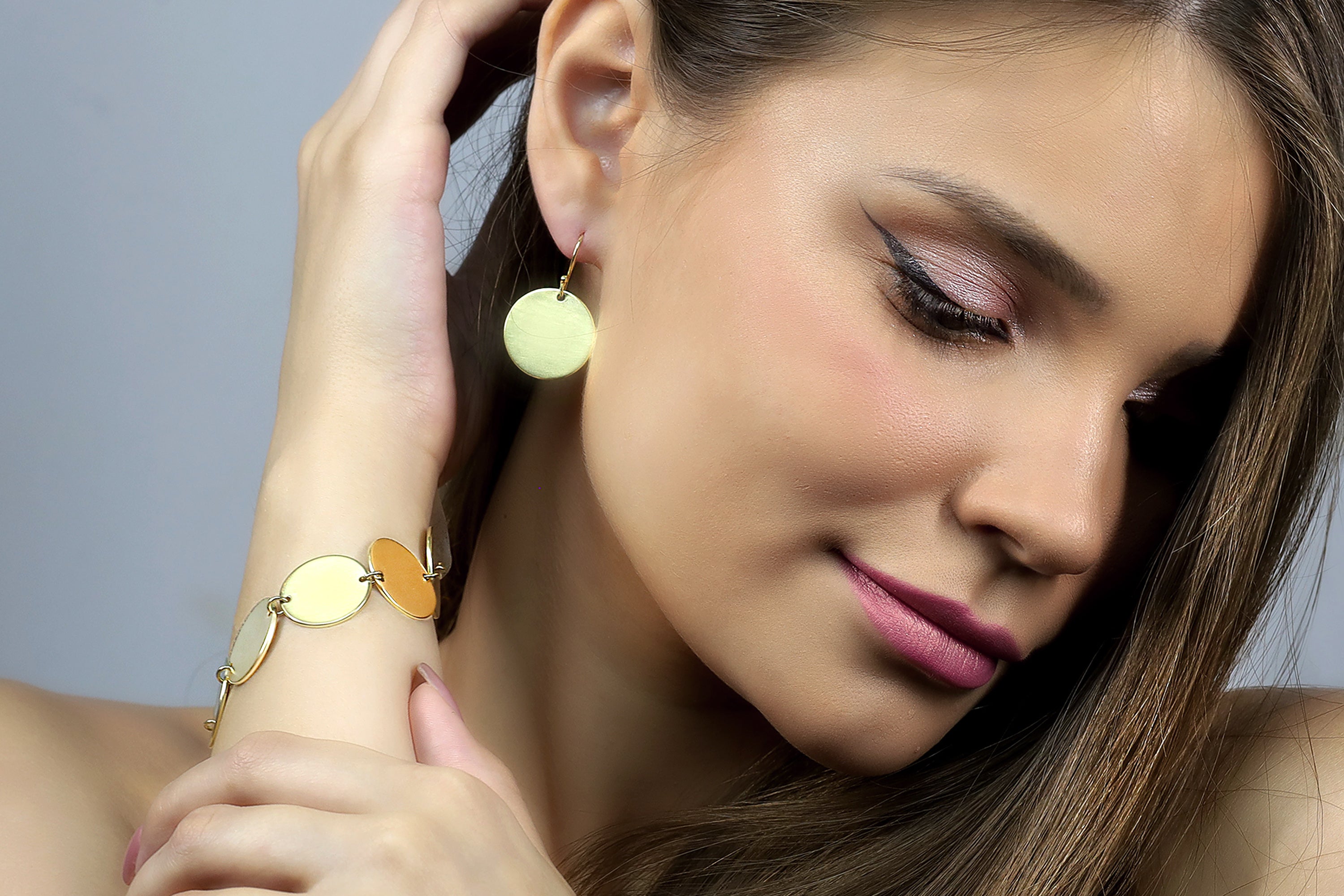 14k Gold Circles Coin Bracelet Earrings Anemone Jewelry