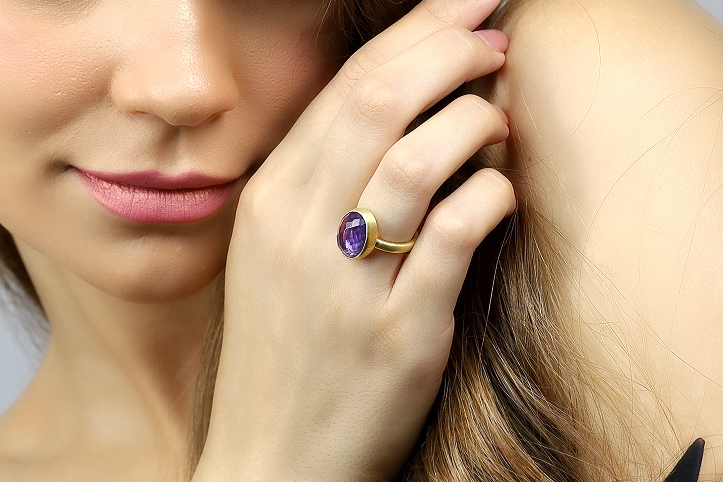 Gold Bezel Amethyst Oval Gemstone Ring Rings Anemone Limited