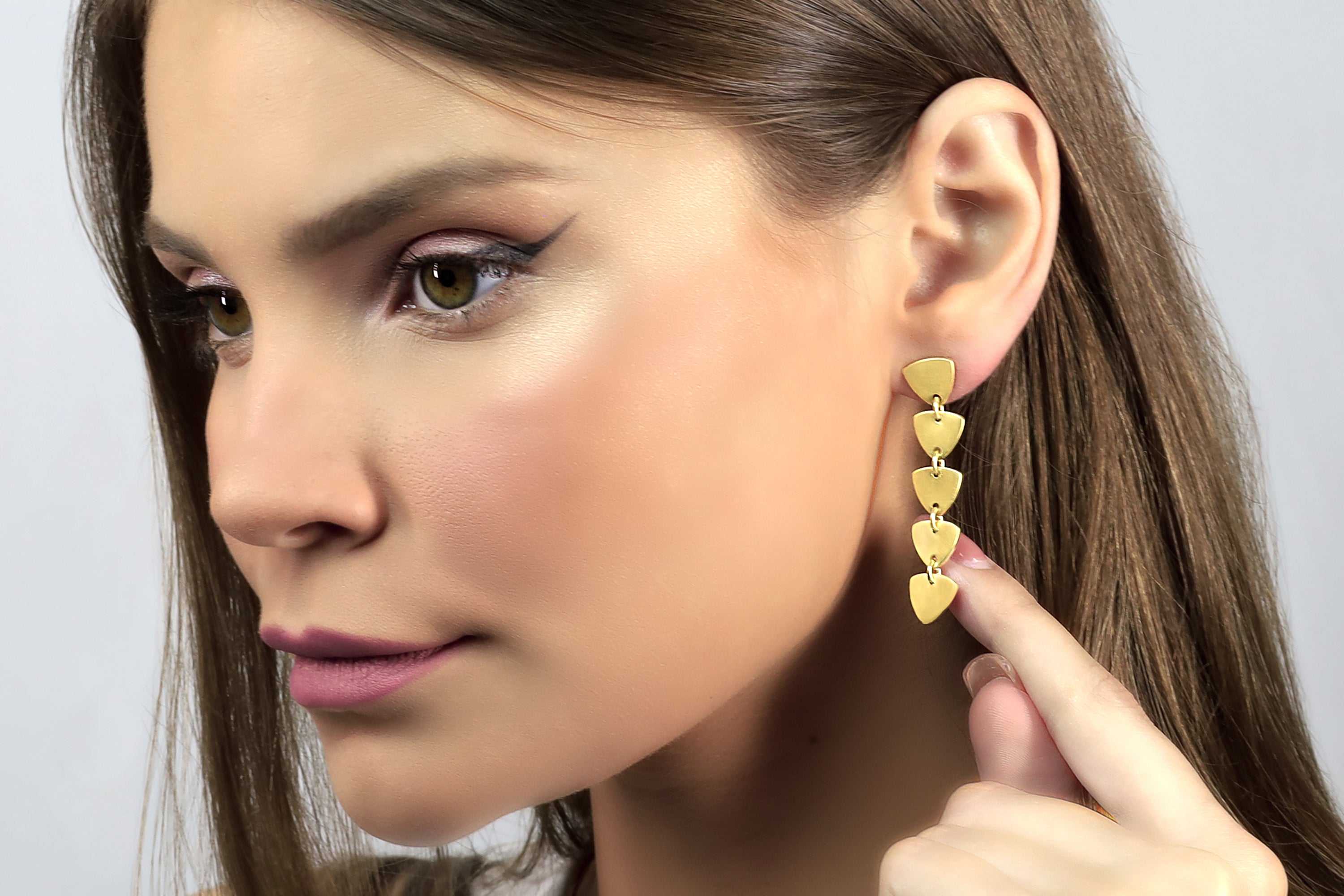 Geometrical Gold Dangle Earrings with 5 Triangle Coins Earrings Anemone Jewelry