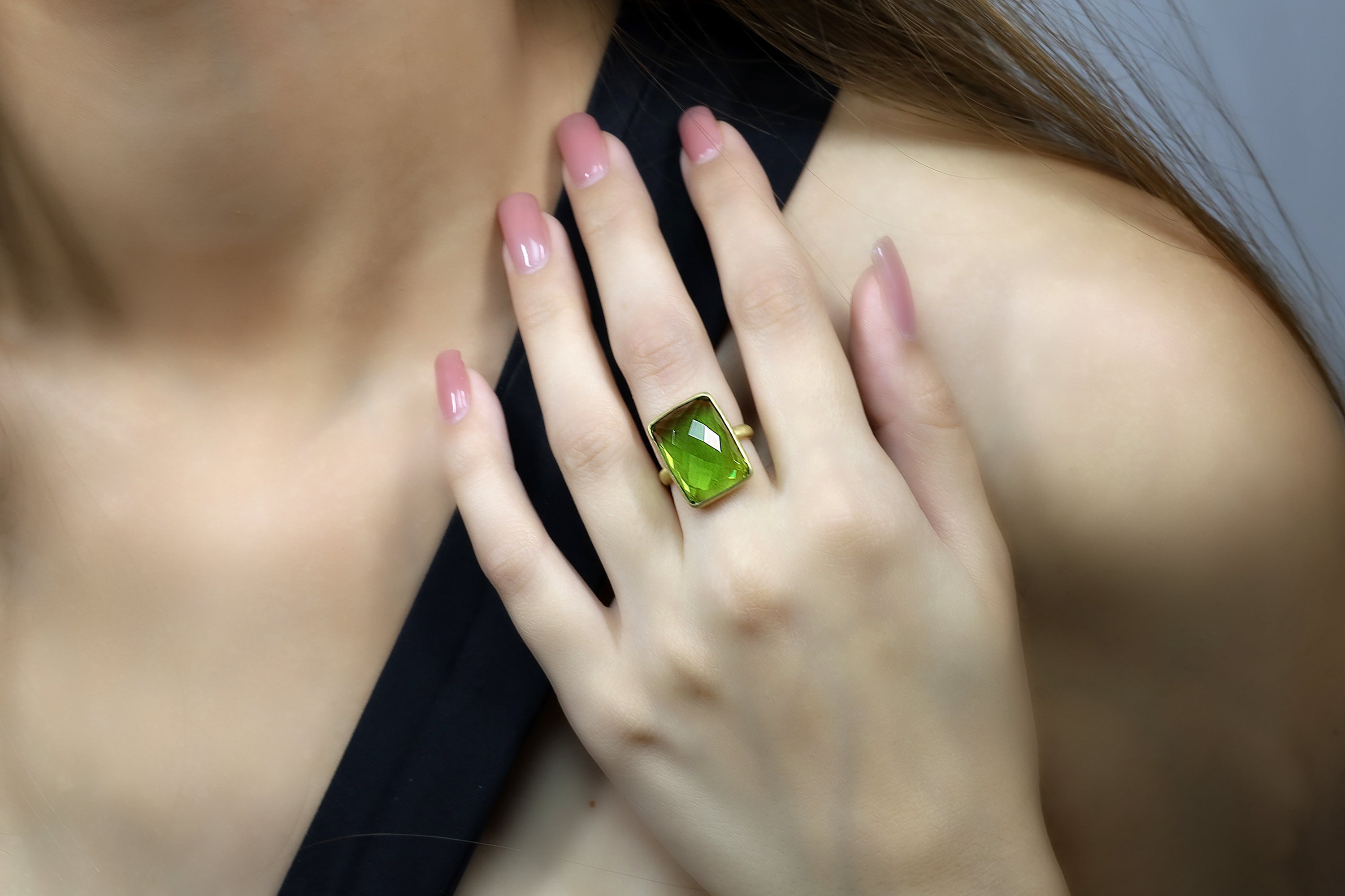 Bezel Set Rectangle Peridot Gold Filled Ring Rings Anemone Limited