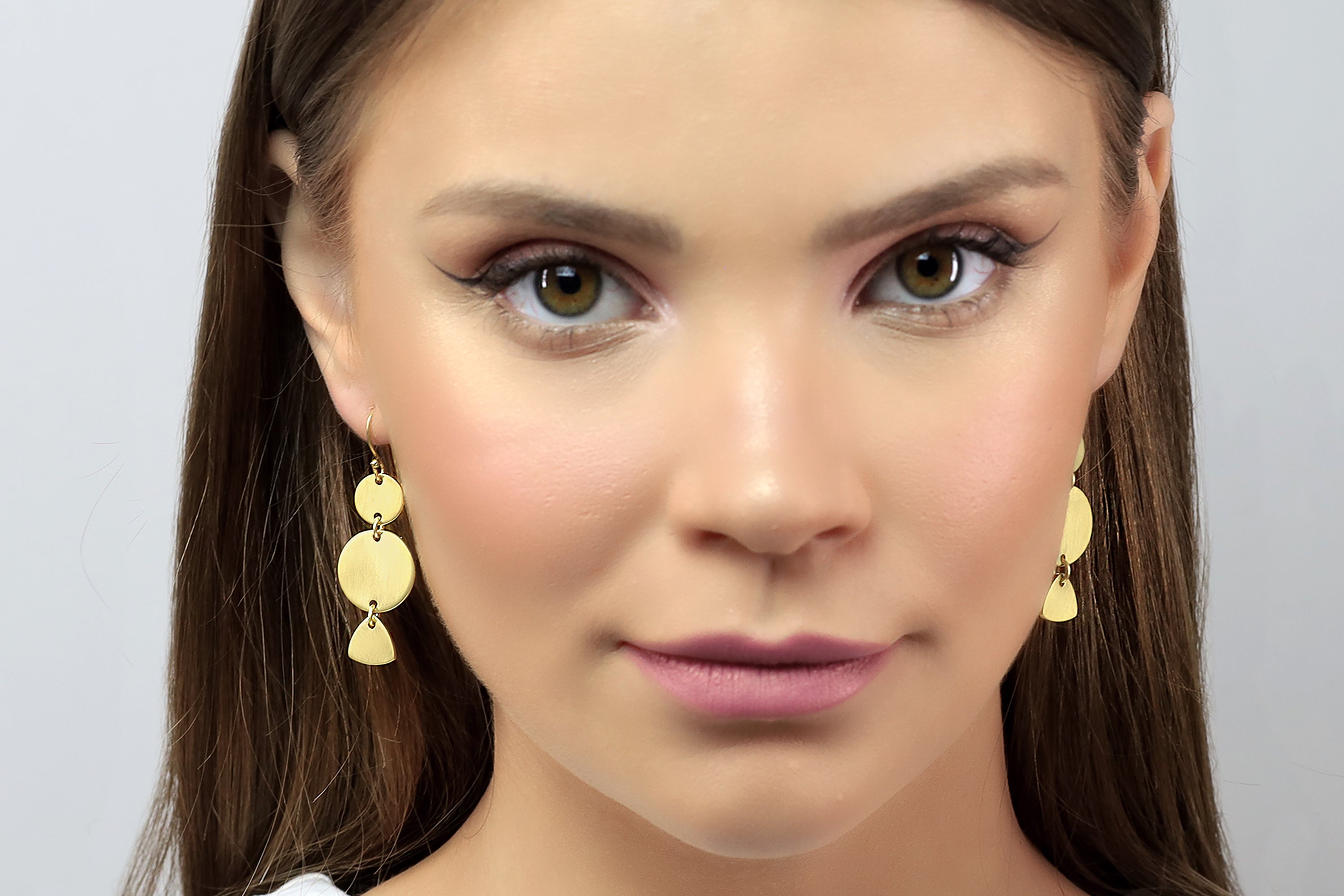 Gold Geometrical Dangle Earrings with 3 Coins Earrings Anemone Jewelry