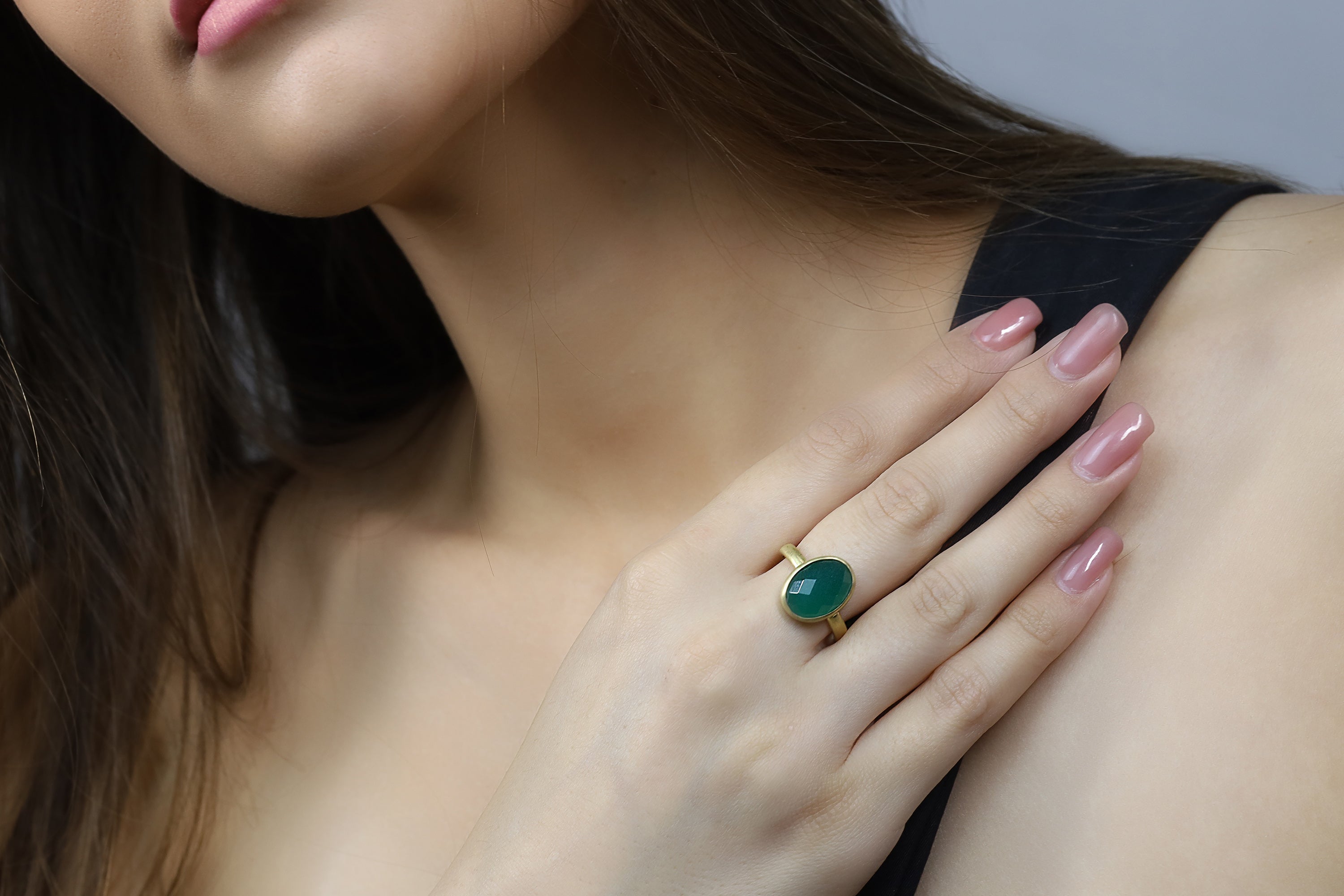 Elegant Oval Cut Green Onyx Gold Ring Rings Anemone Limited