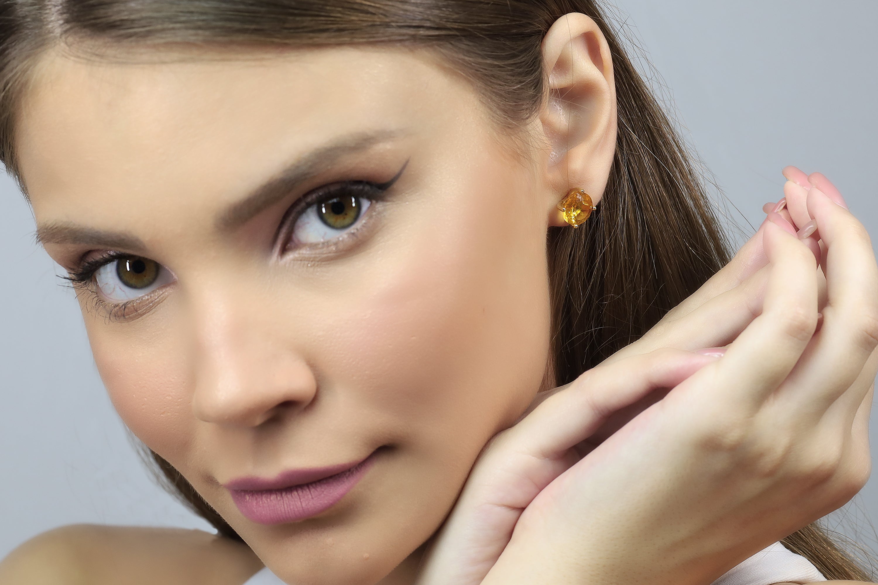 14k Gold Round Citrine Post Earrings Earrings Anemone Unique