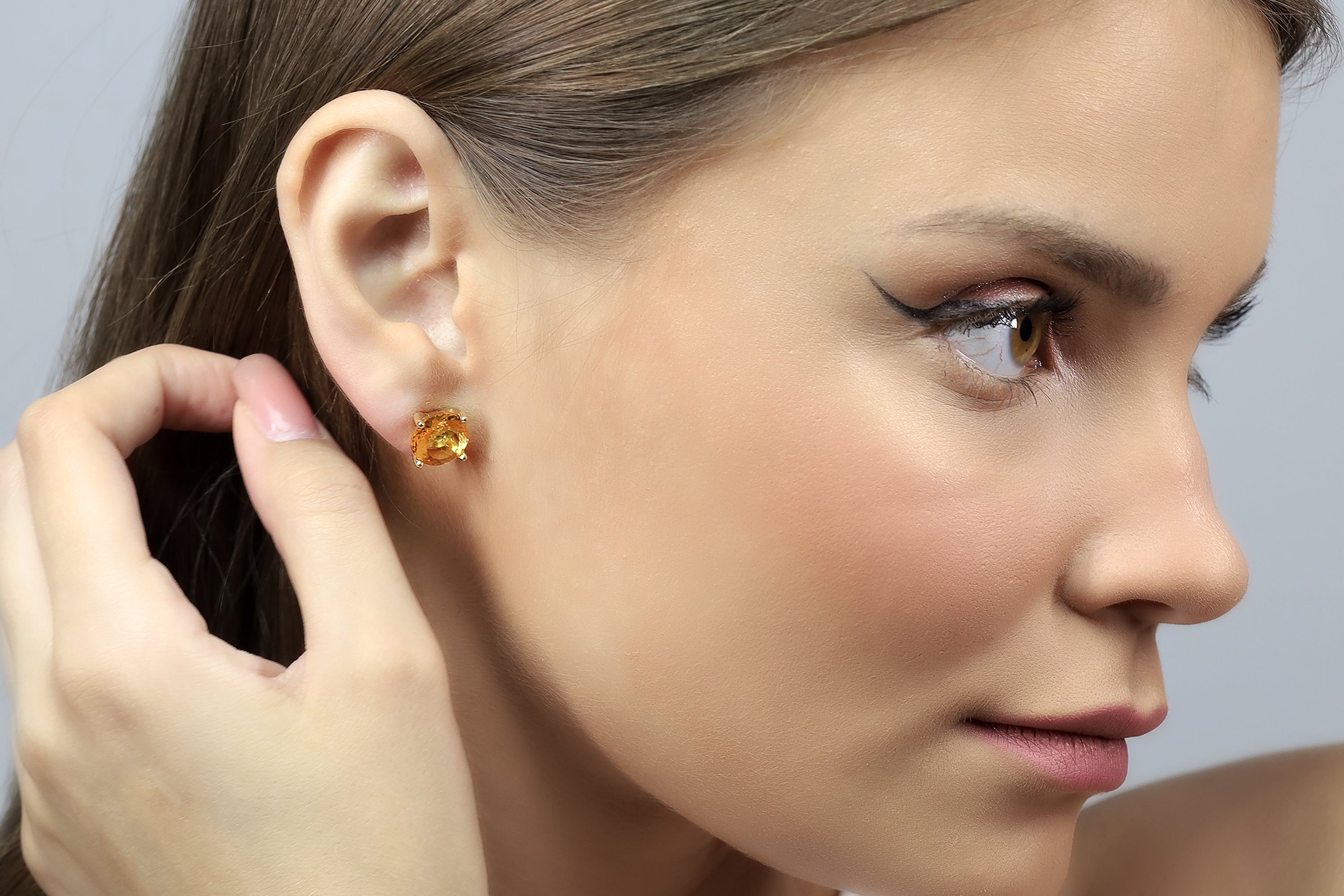 14k Gold Round Citrine Post Earrings Earrings Anemone Unique