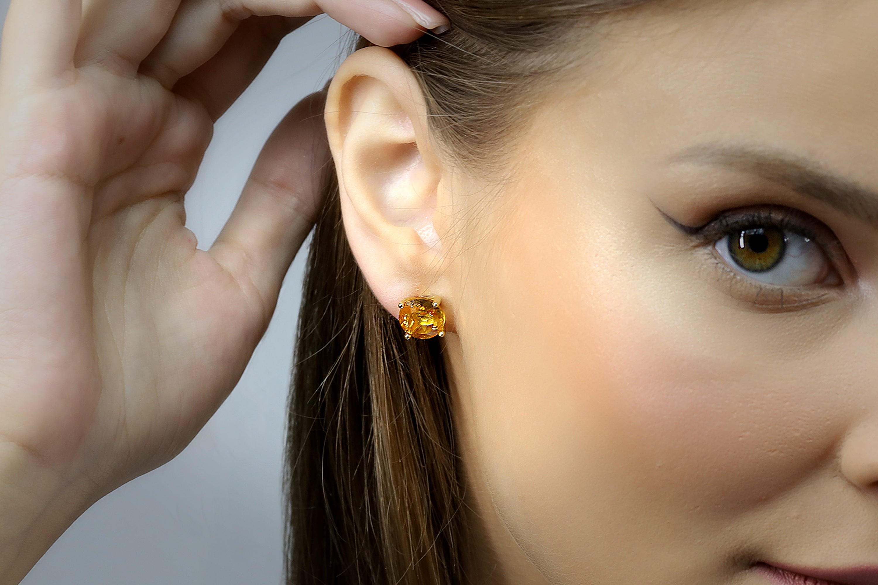14k Gold Round Citrine Post Earrings Earrings Anemone Unique