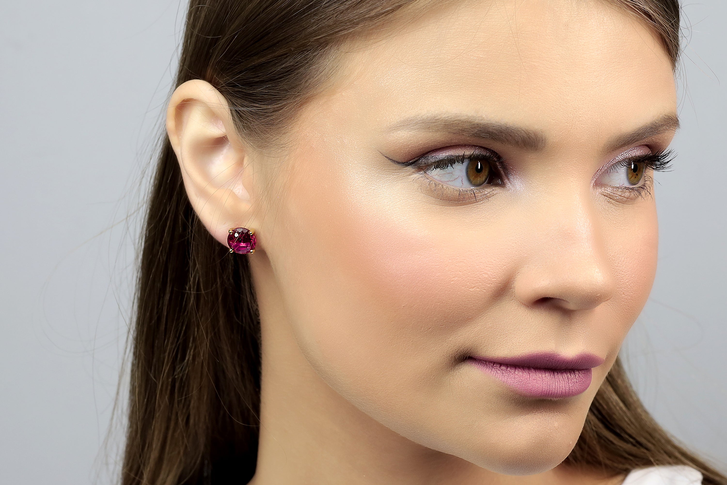 Pink Tourmaline Round Cut Gold Stud Earrings Earrings Anemone Unique