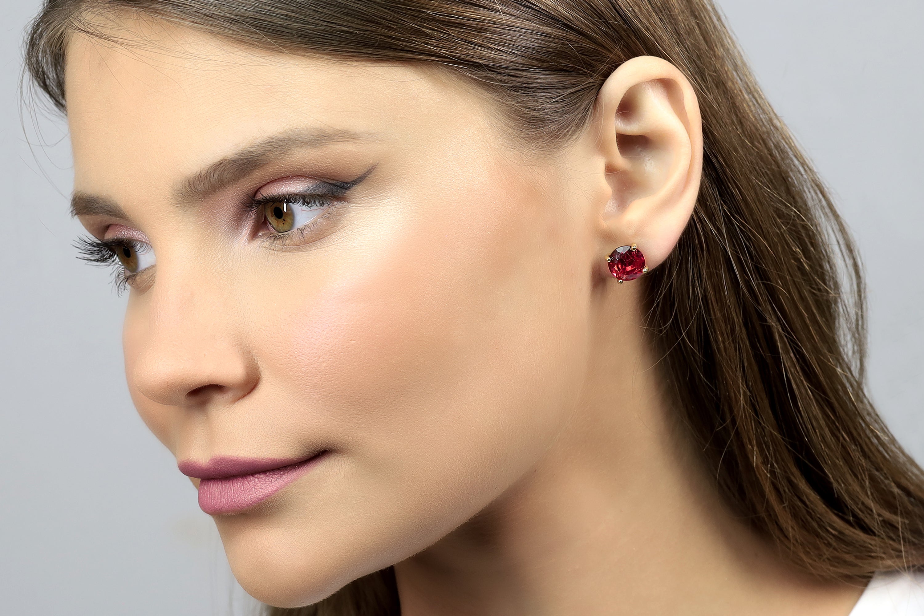 Pink Tourmaline Round Cut Gold Stud Earrings Earrings Anemone Unique