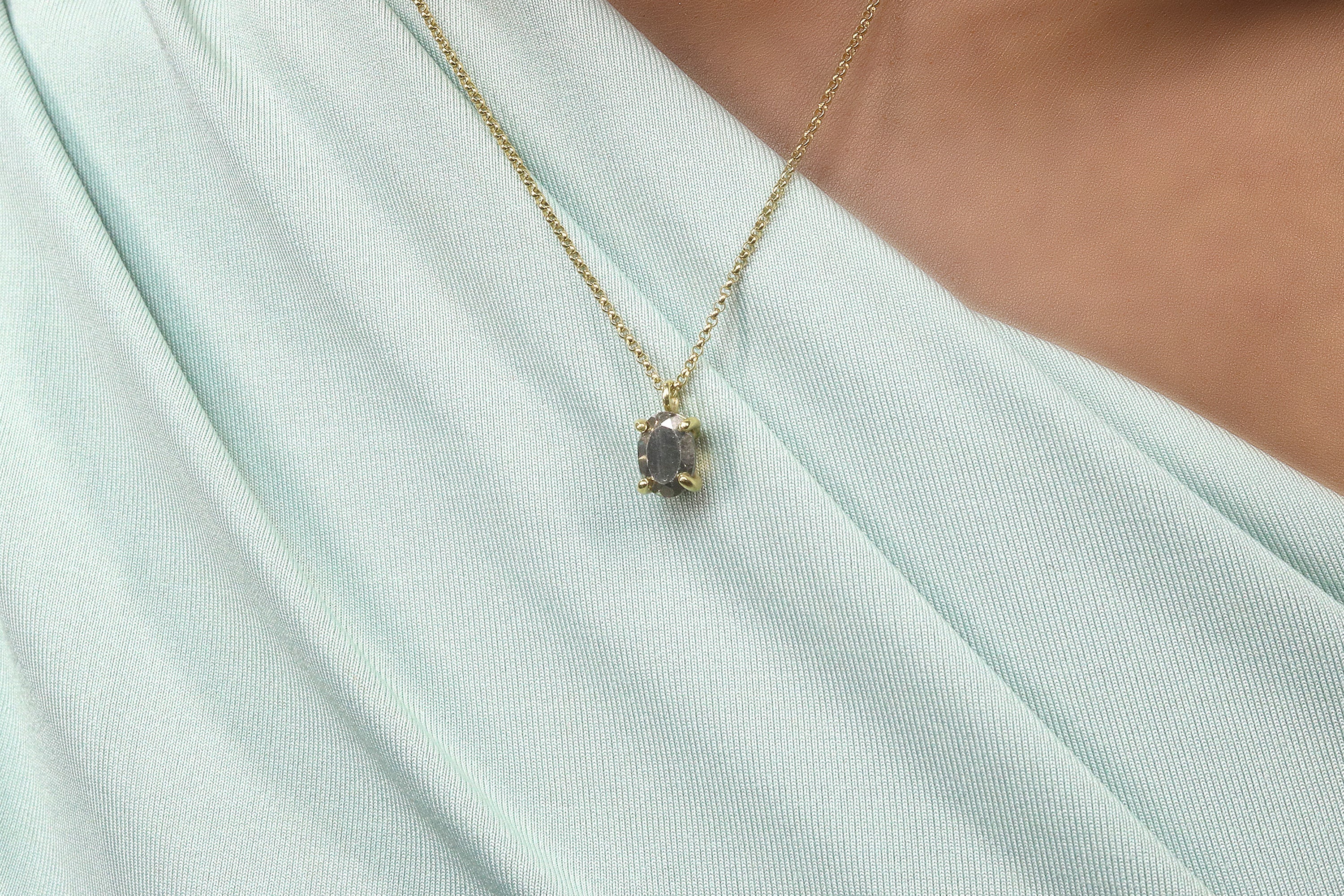 Oval Iron Pyrite Gem Silver Necklace necklaces Anemone Unique