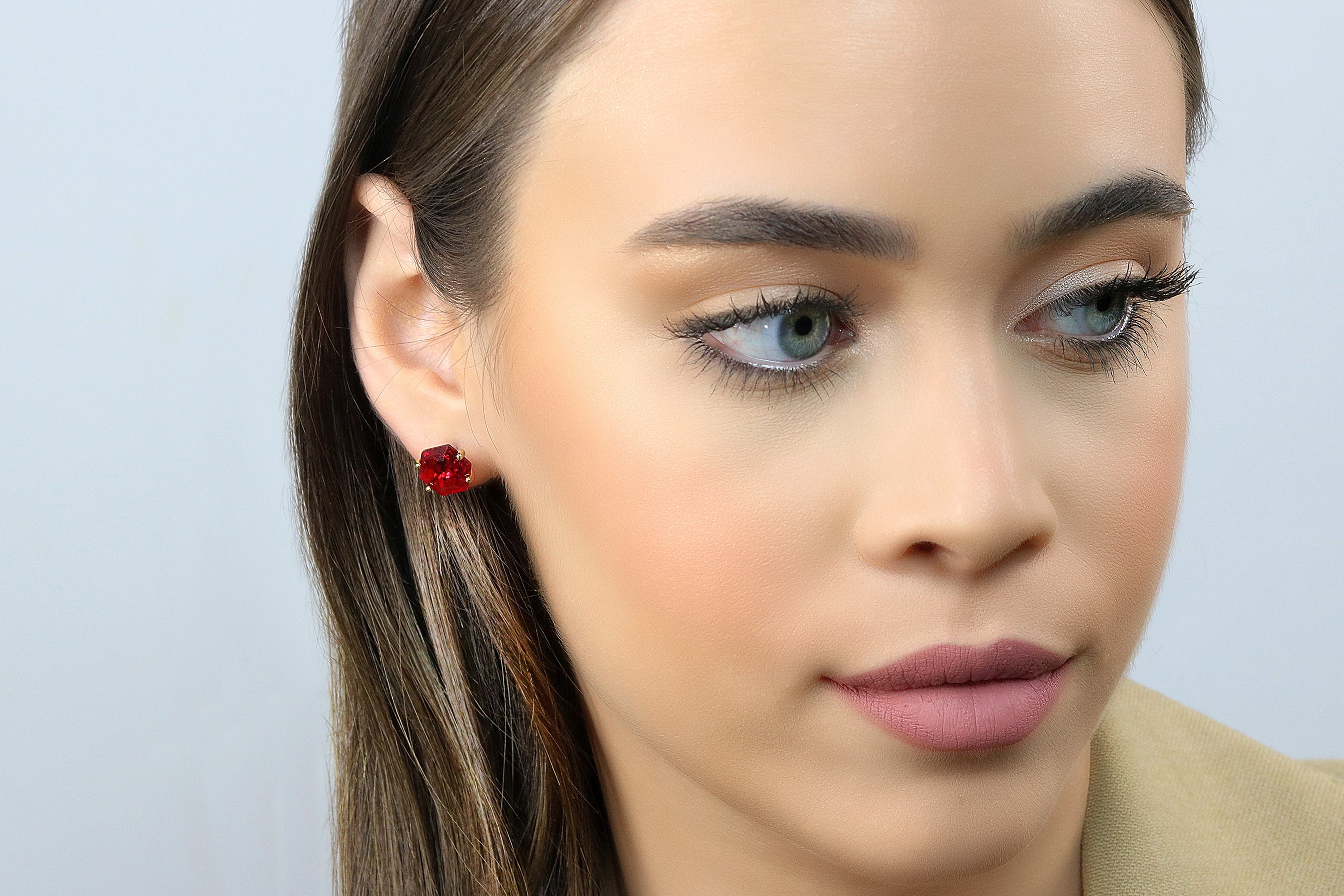 Hexagon Ruby Gold Stud Earrings Earrings Anemone Unique