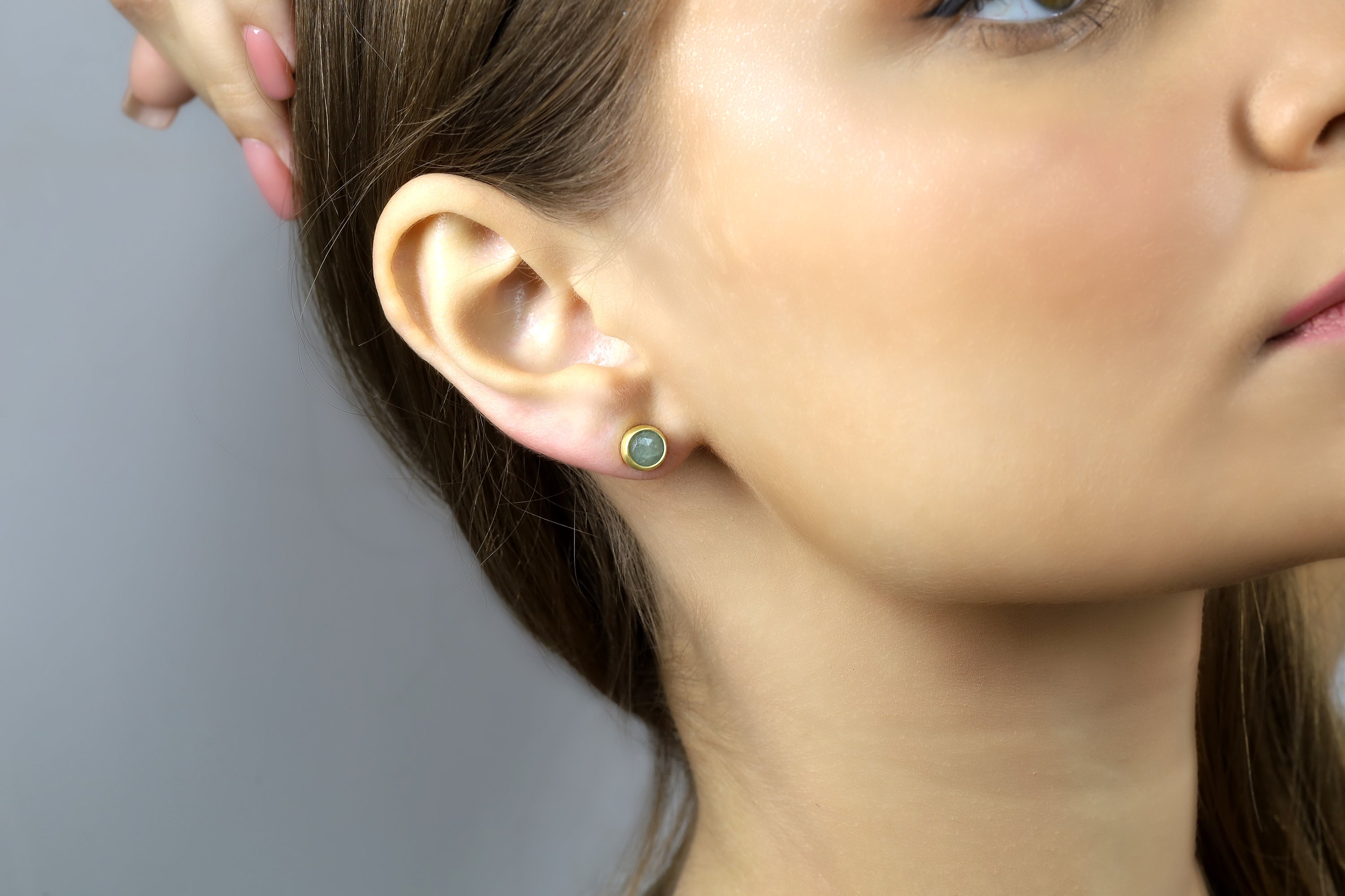 Dainty Round Aquamarine Gold Stud Earrings Earrings Anemone Limited