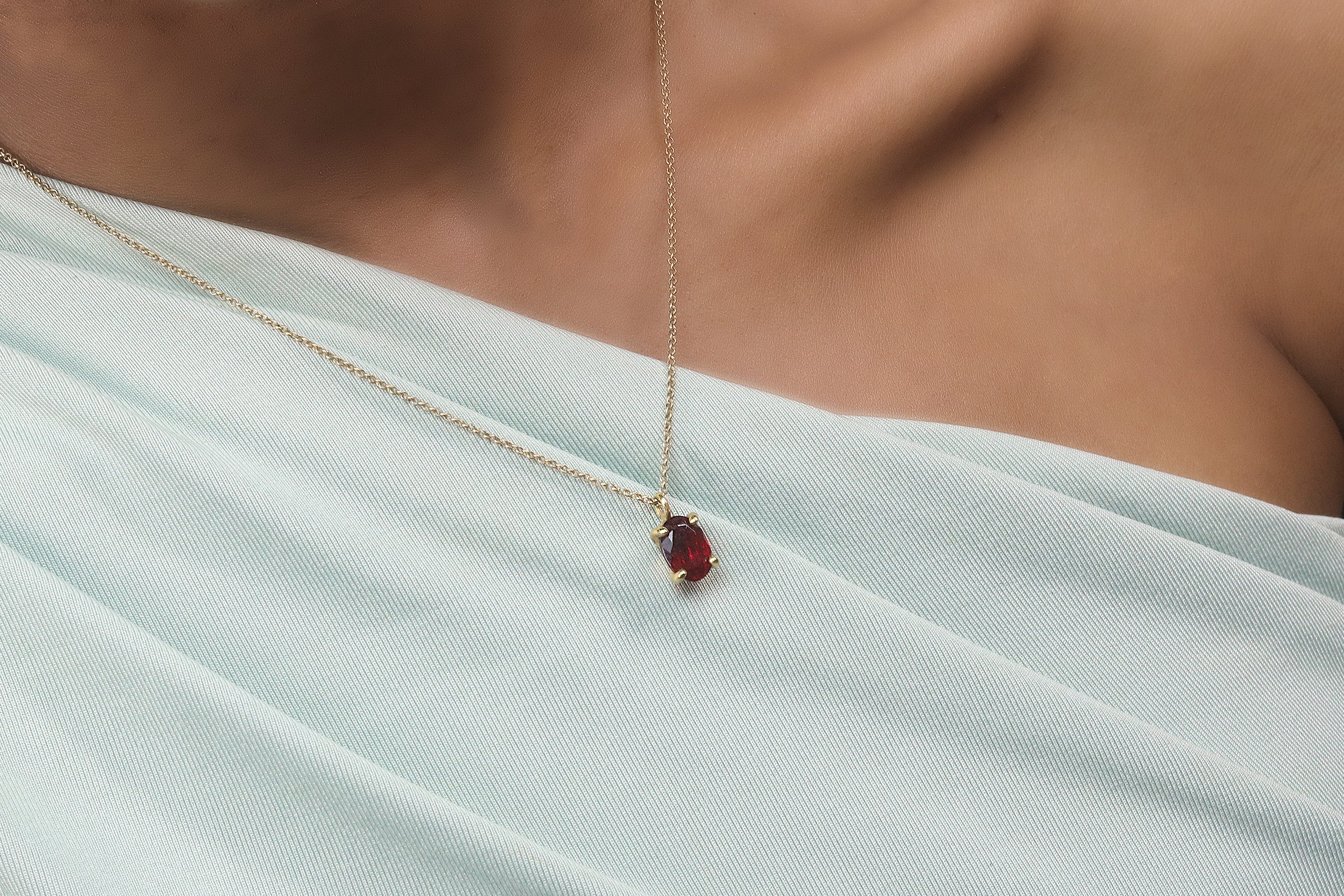 Adorable Vibrant Garnet Necklace in Gold necklaces Anemone Unique