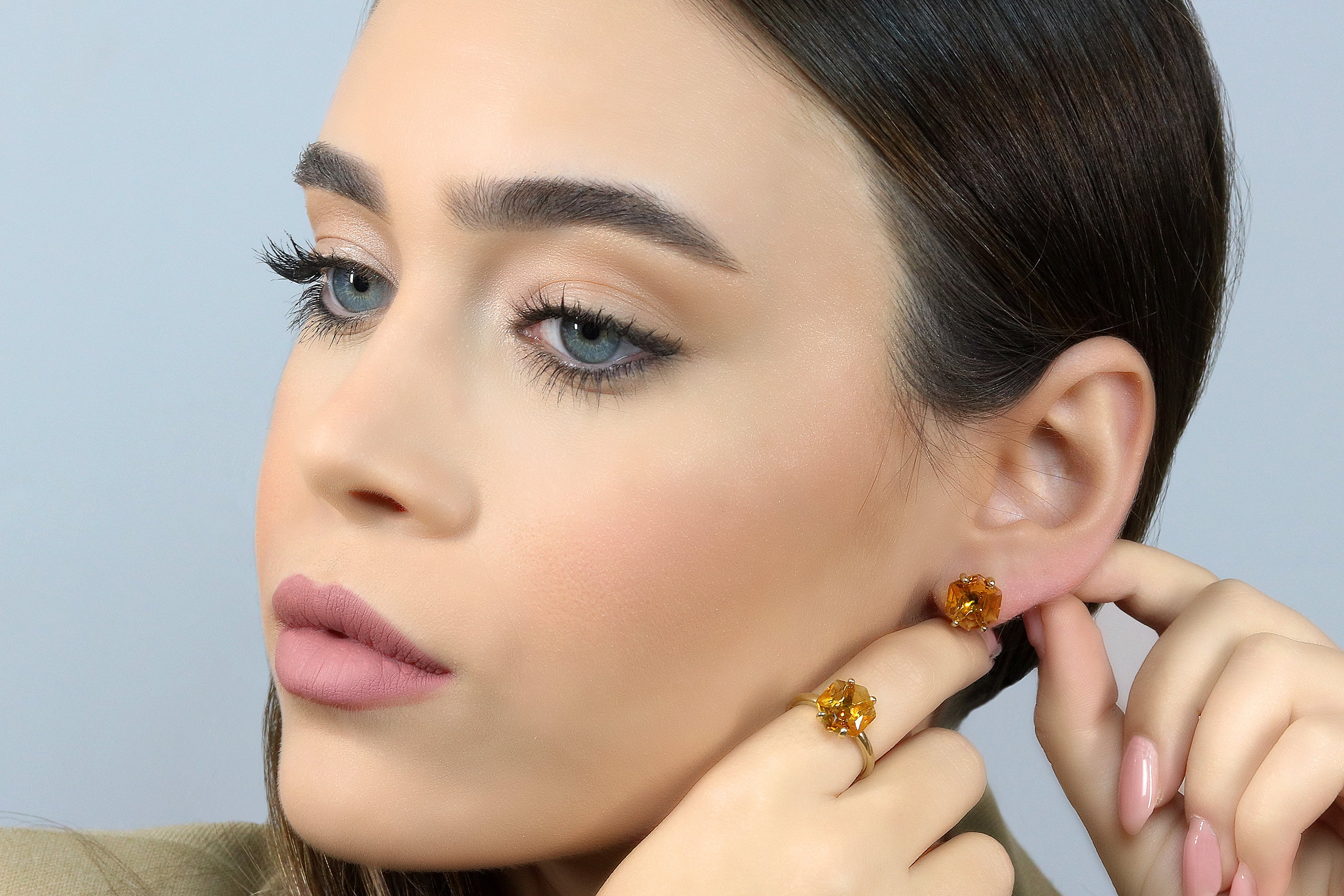 Handmade Citrine Stud Gold Earrings Earrings Anemone Unique