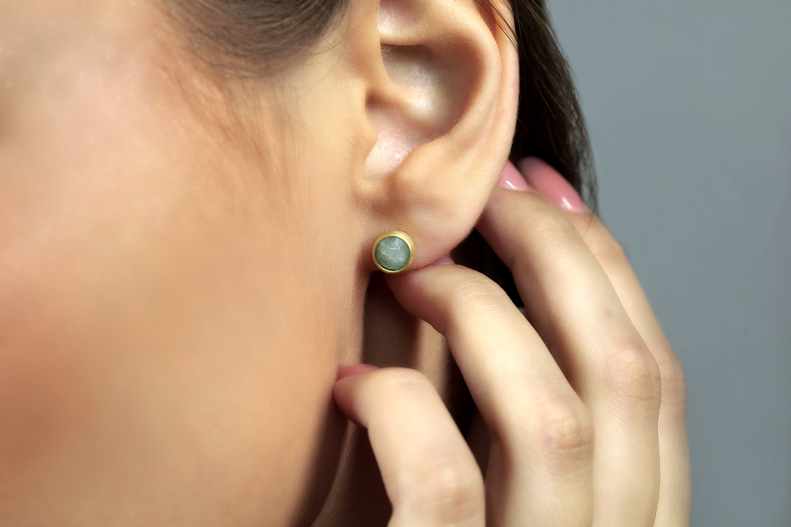 Dainty Round Aquamarine Gold Stud Earrings Earrings Anemone Limited