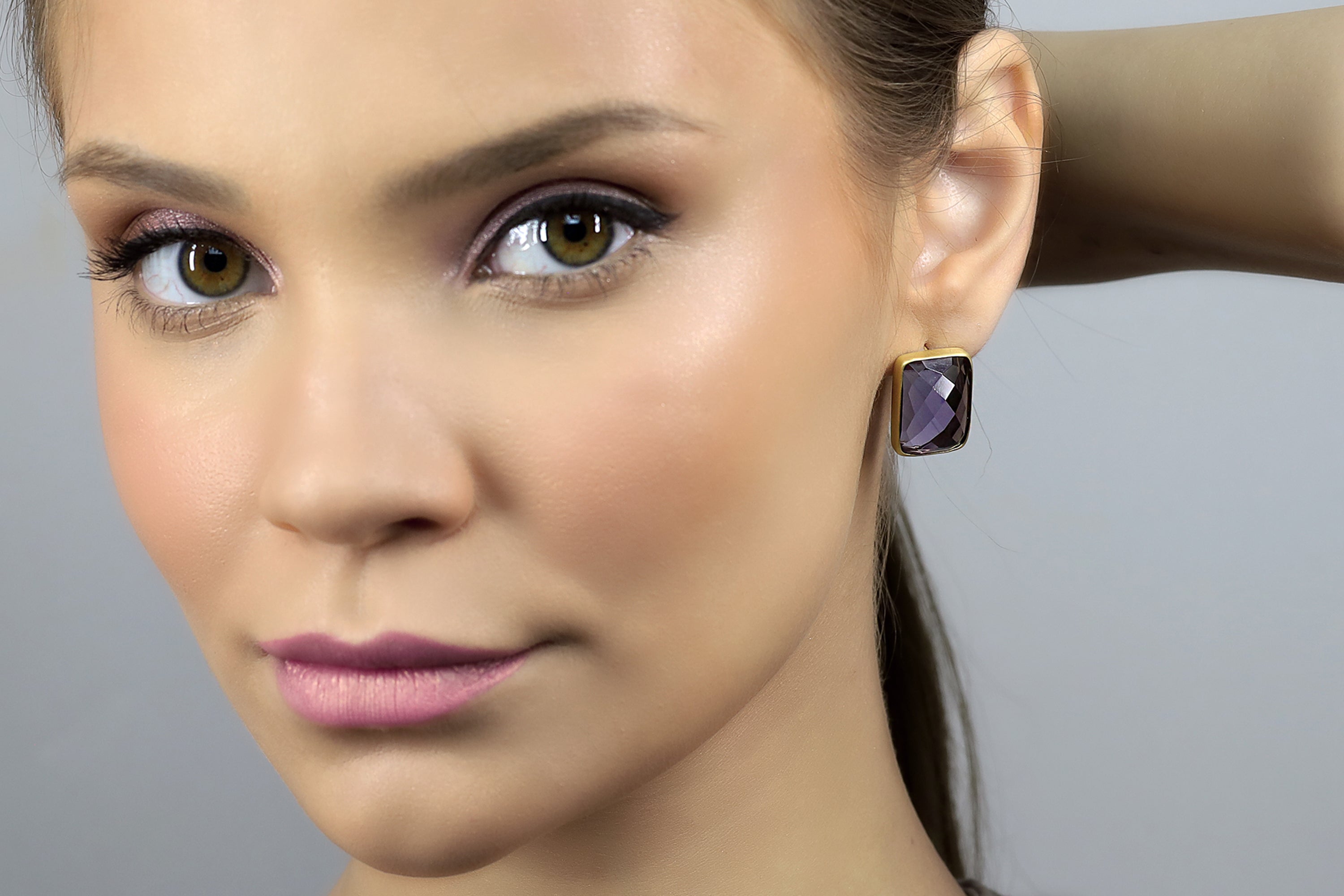 Gold Filled Rectangle Amethyst Stud Earrings Earrings Anemone Limited