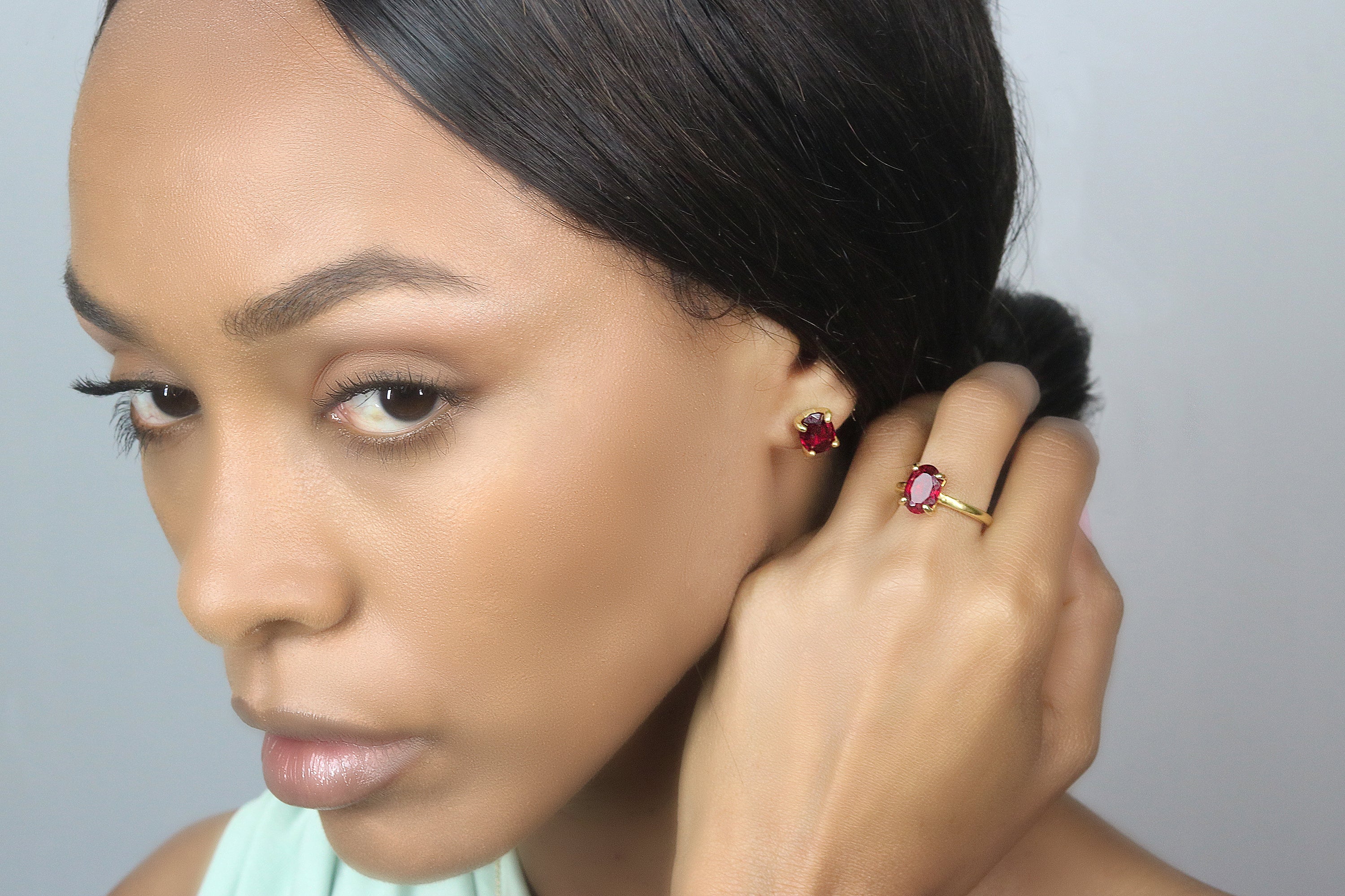 Simple Garnet Gold Stud Earrings Earrings Anemone Unique