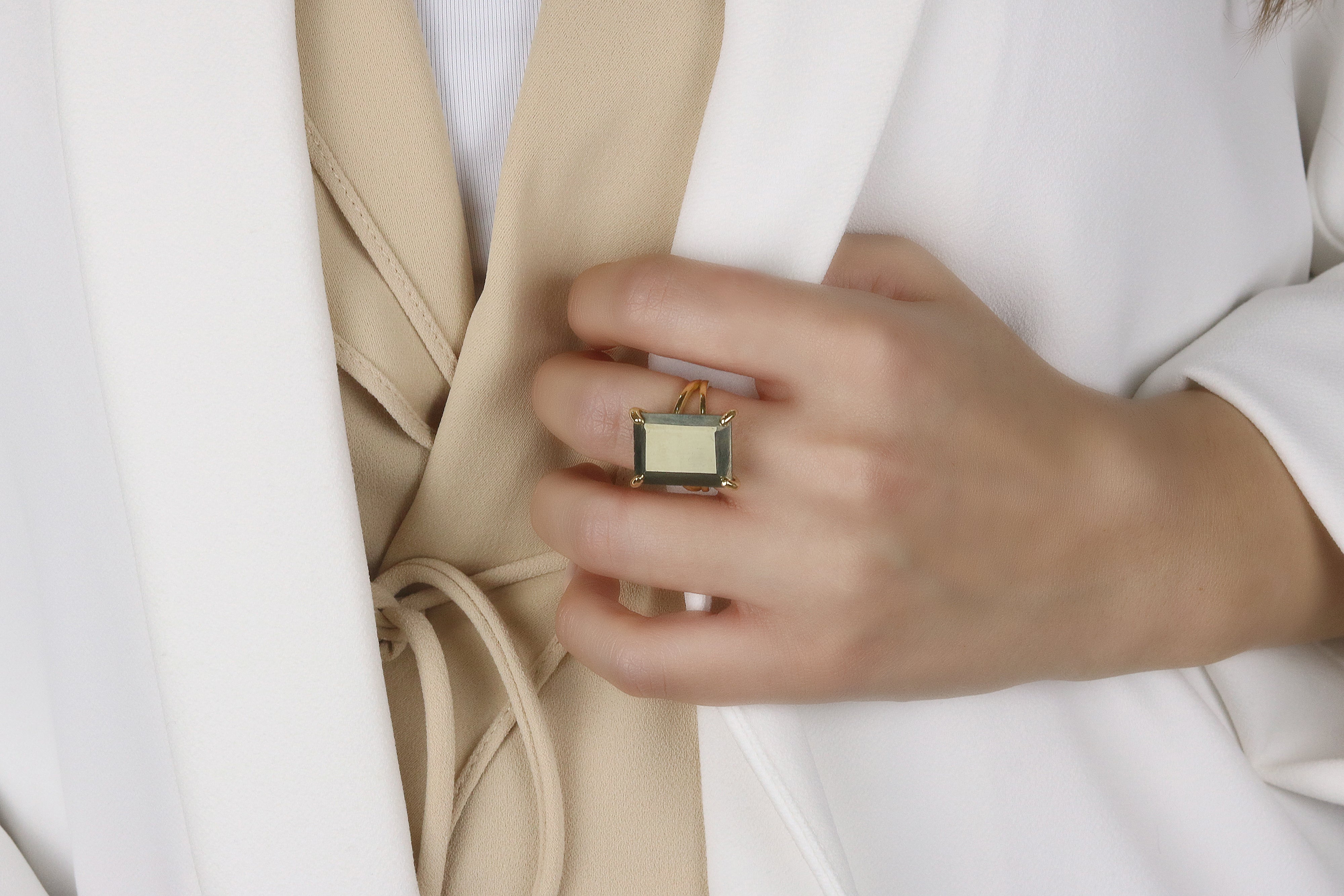 Natural Pyrite Gemstone Rectangle Ring Rings Anemone Jewelry