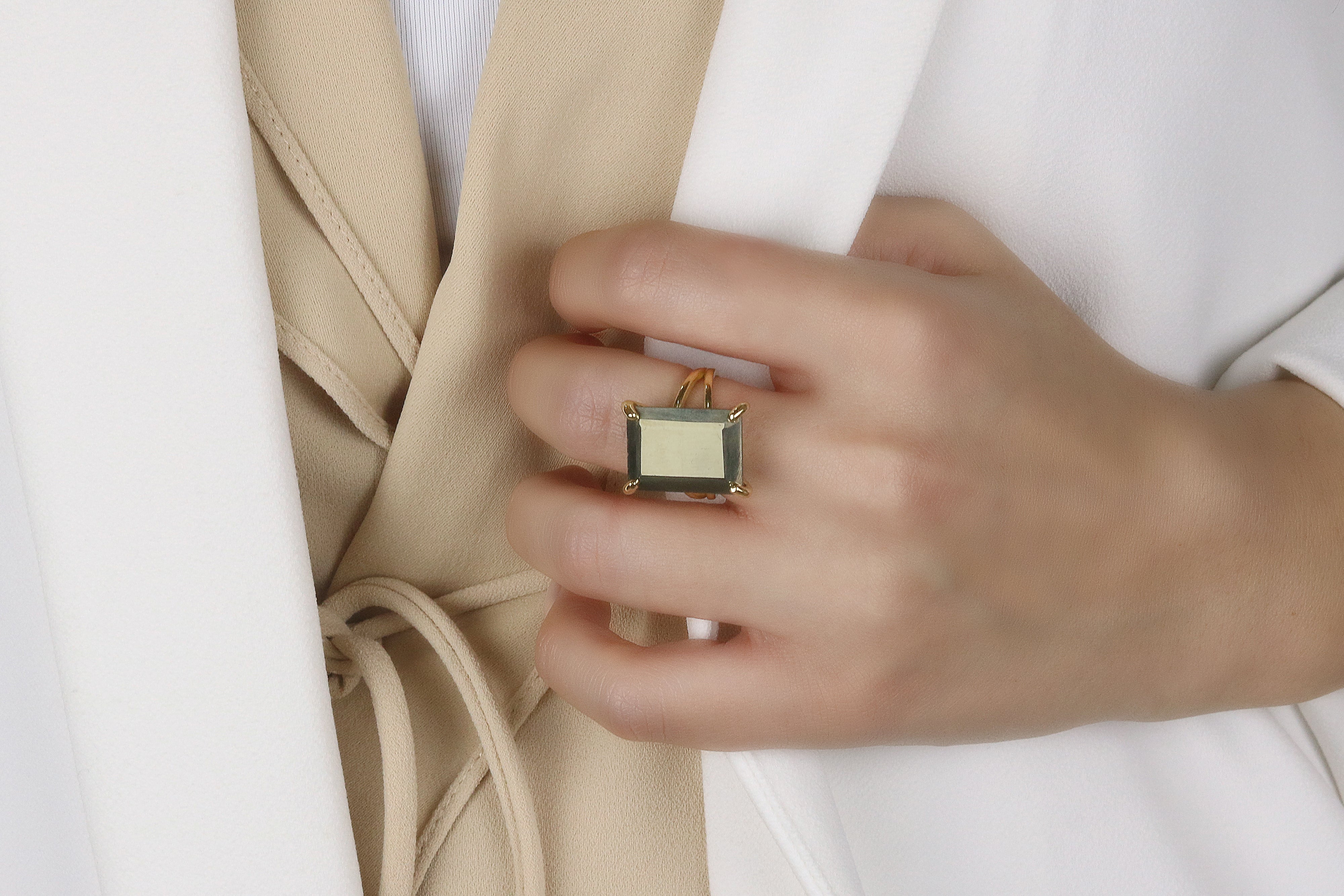 Natural Pyrite Gemstone Rectangle Ring Rings Anemone Jewelry