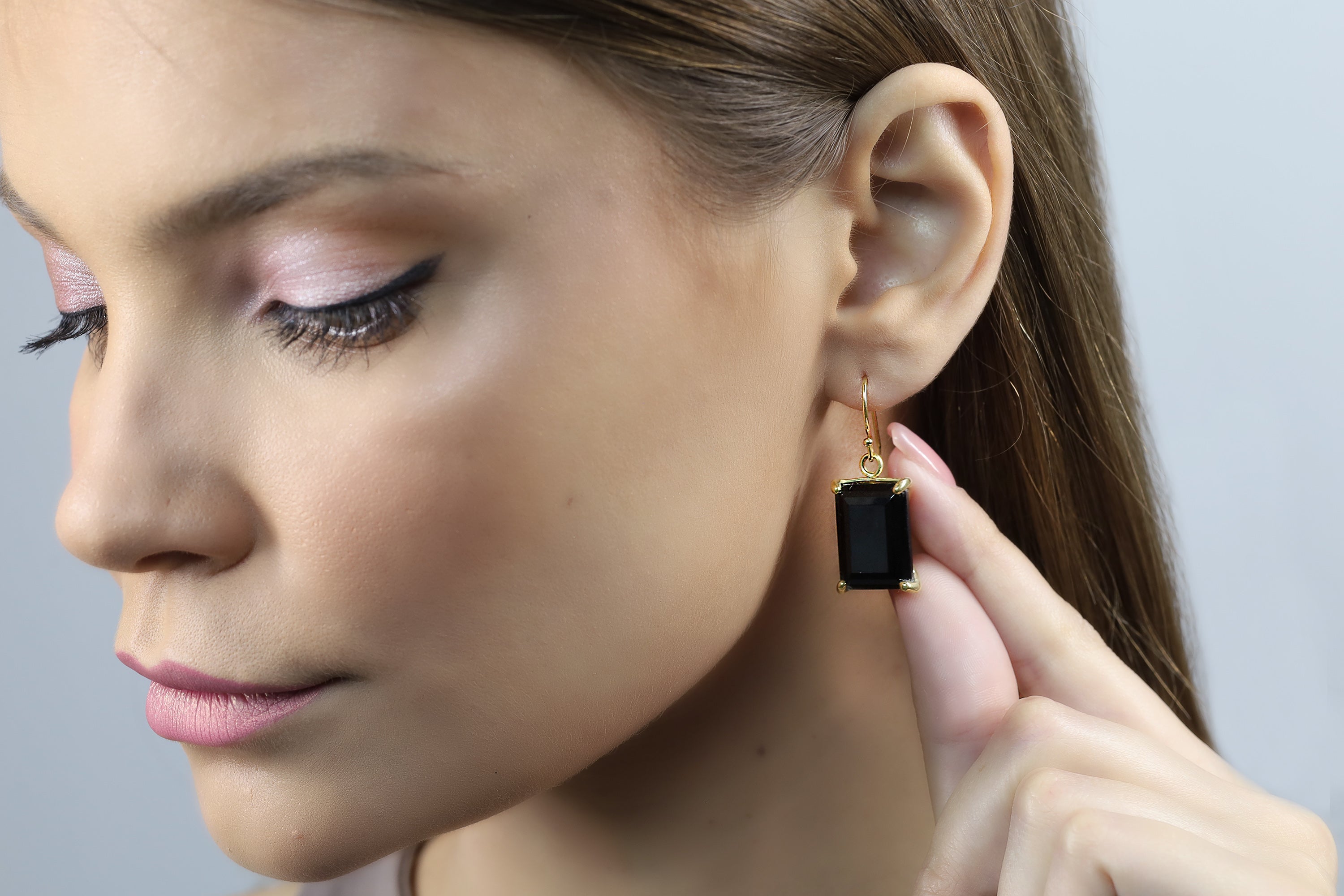 Black Onyx Rectangle Cut Gold Earrings Earrings Anemone Jewelry