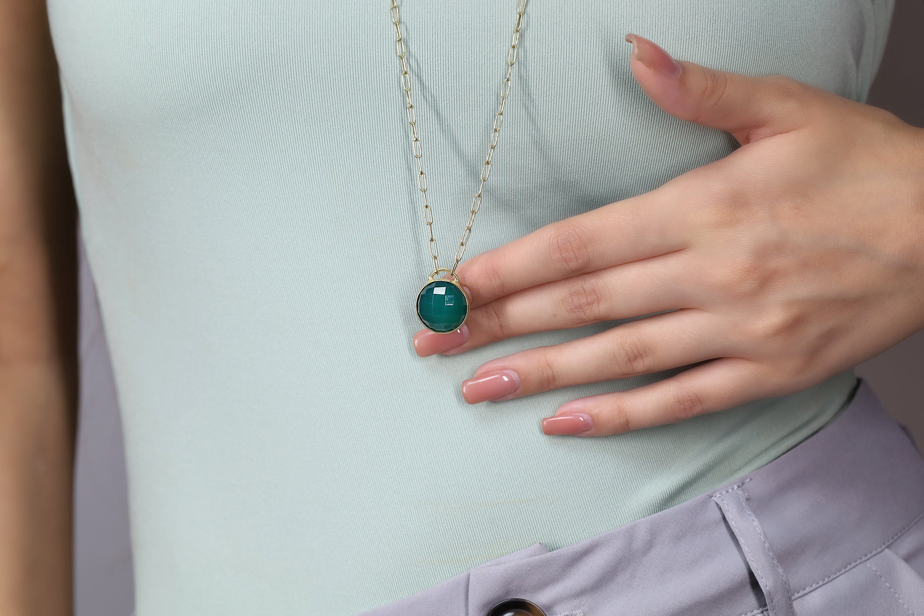 Purse Green Onyx Pendant Gold Necklace necklaces Anemone Limited