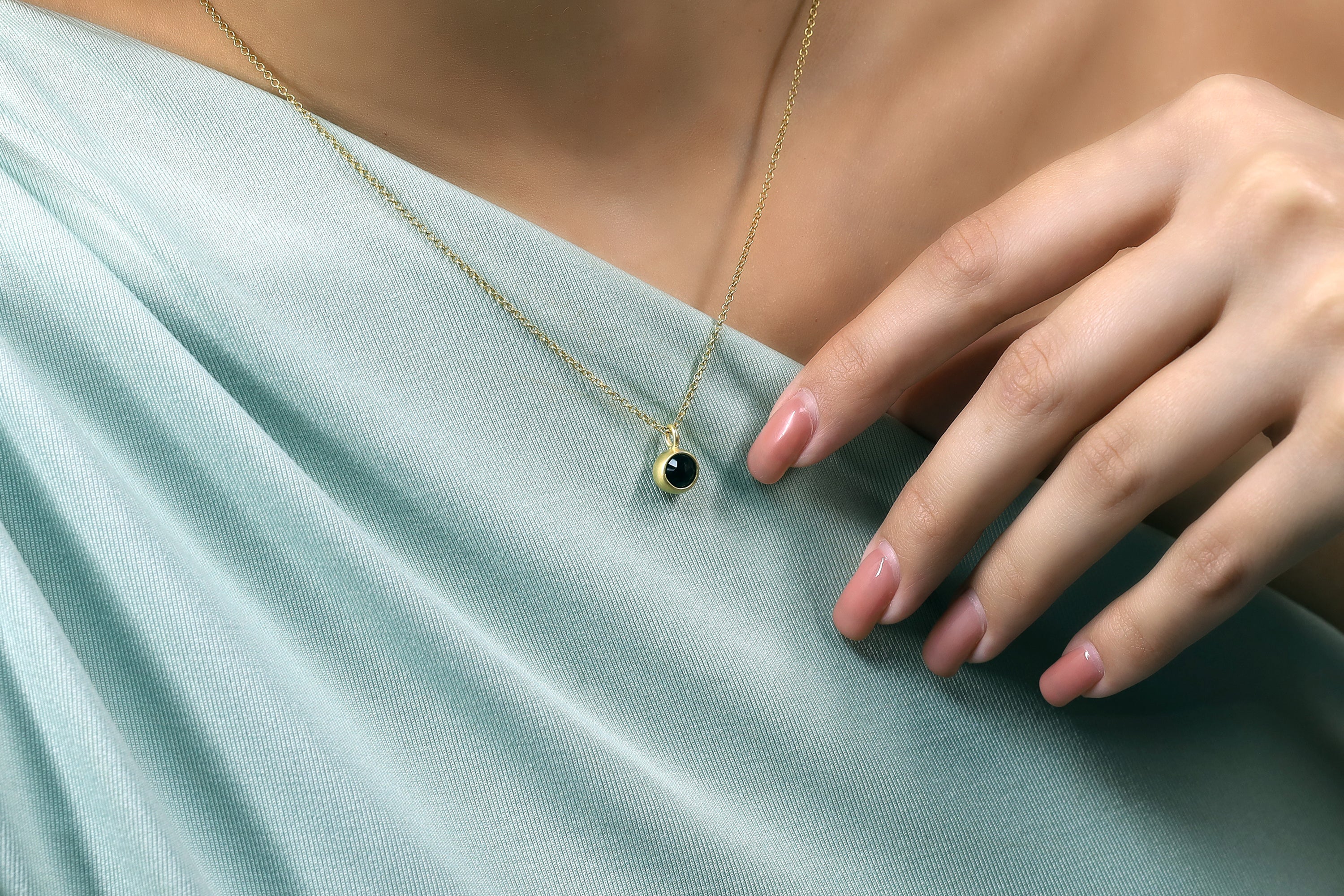 Black Onyx Minimalist Bezel Set Gold Pendant Necklace necklaces Anemone Limited