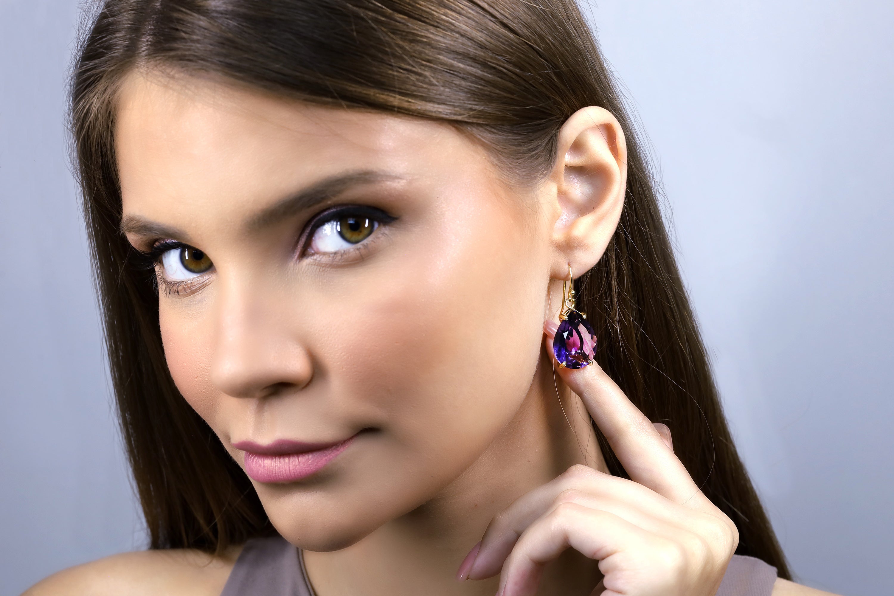 14k Gold Pear Cut Amethyst Earrings Earrings Anemone Jewelry