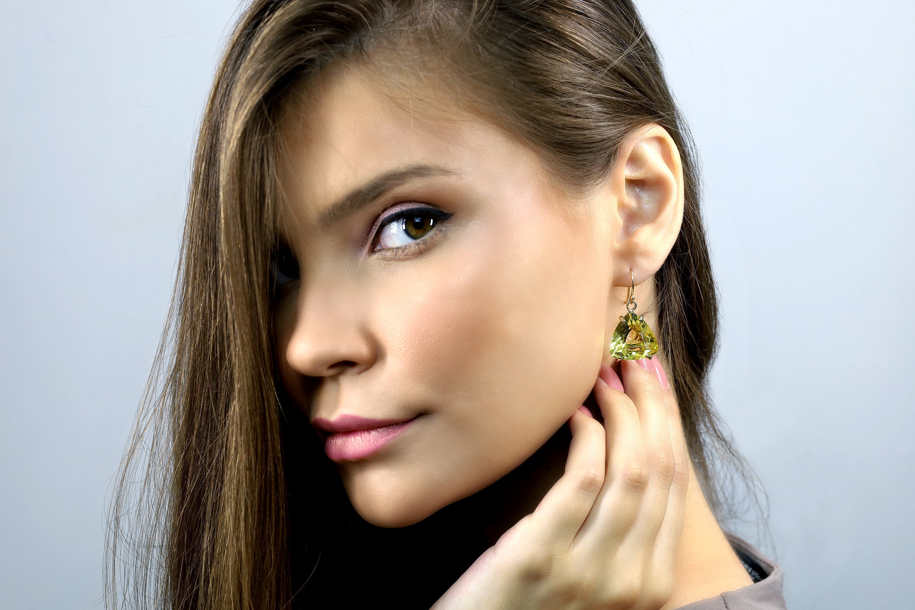 Trillion Cut Lemon Quartz Sterling Silver Earrings Earrings Anemone Jewelry