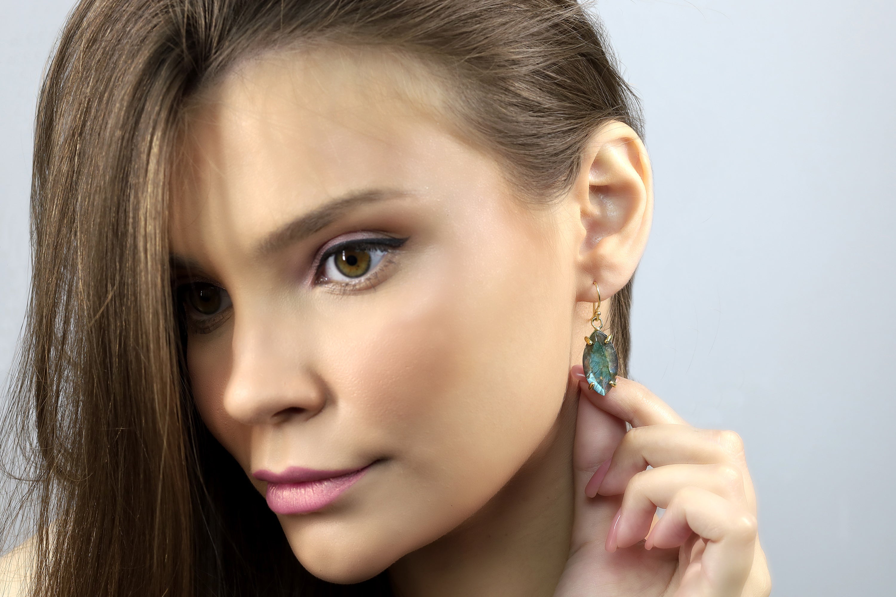 Marquise Style Labradorite Silver Dangle Earrings Earrings Anemone Jewelry