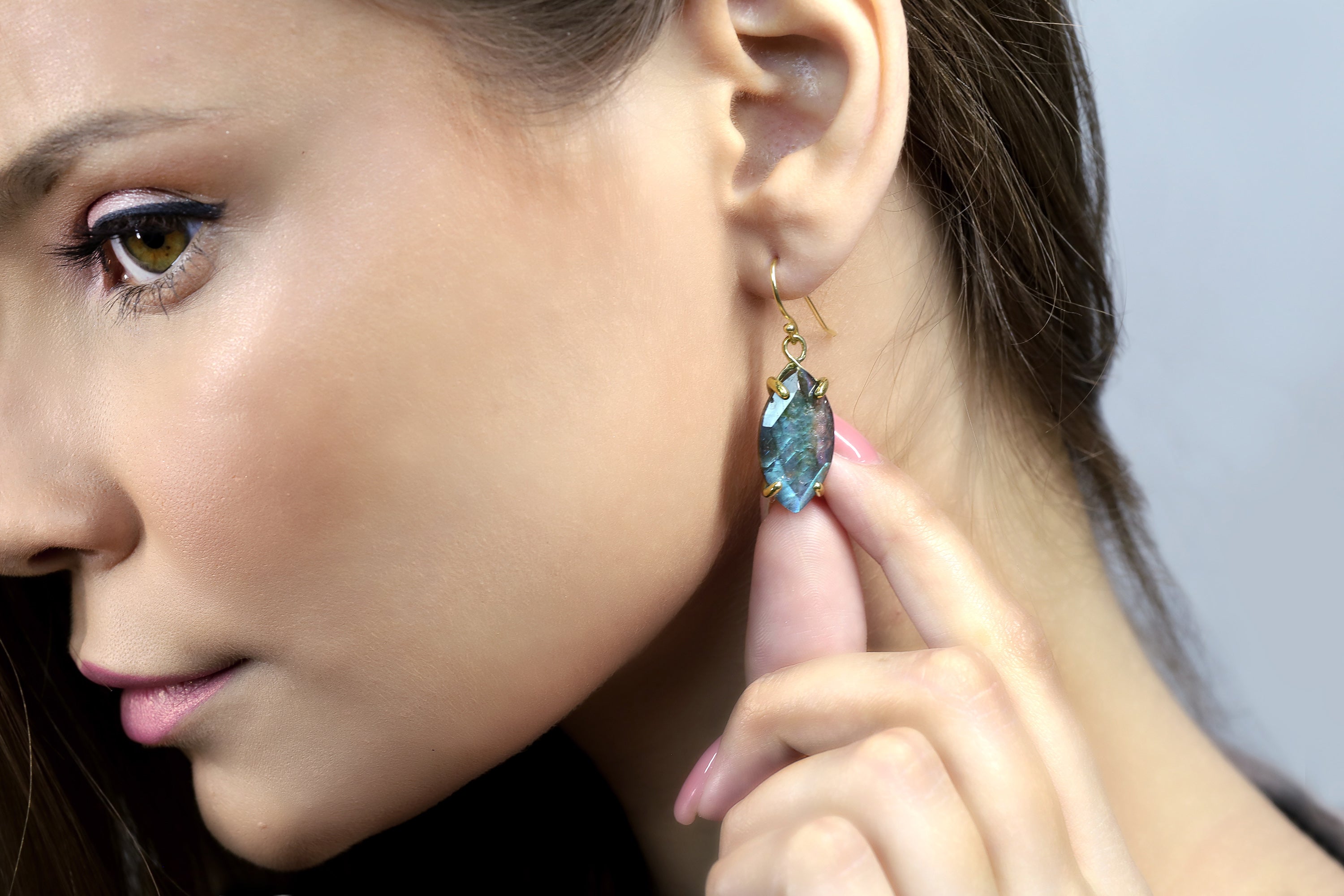 Mixed Flash Labradorite Gold Dangle Earrings Earrings Anemone Jewelry