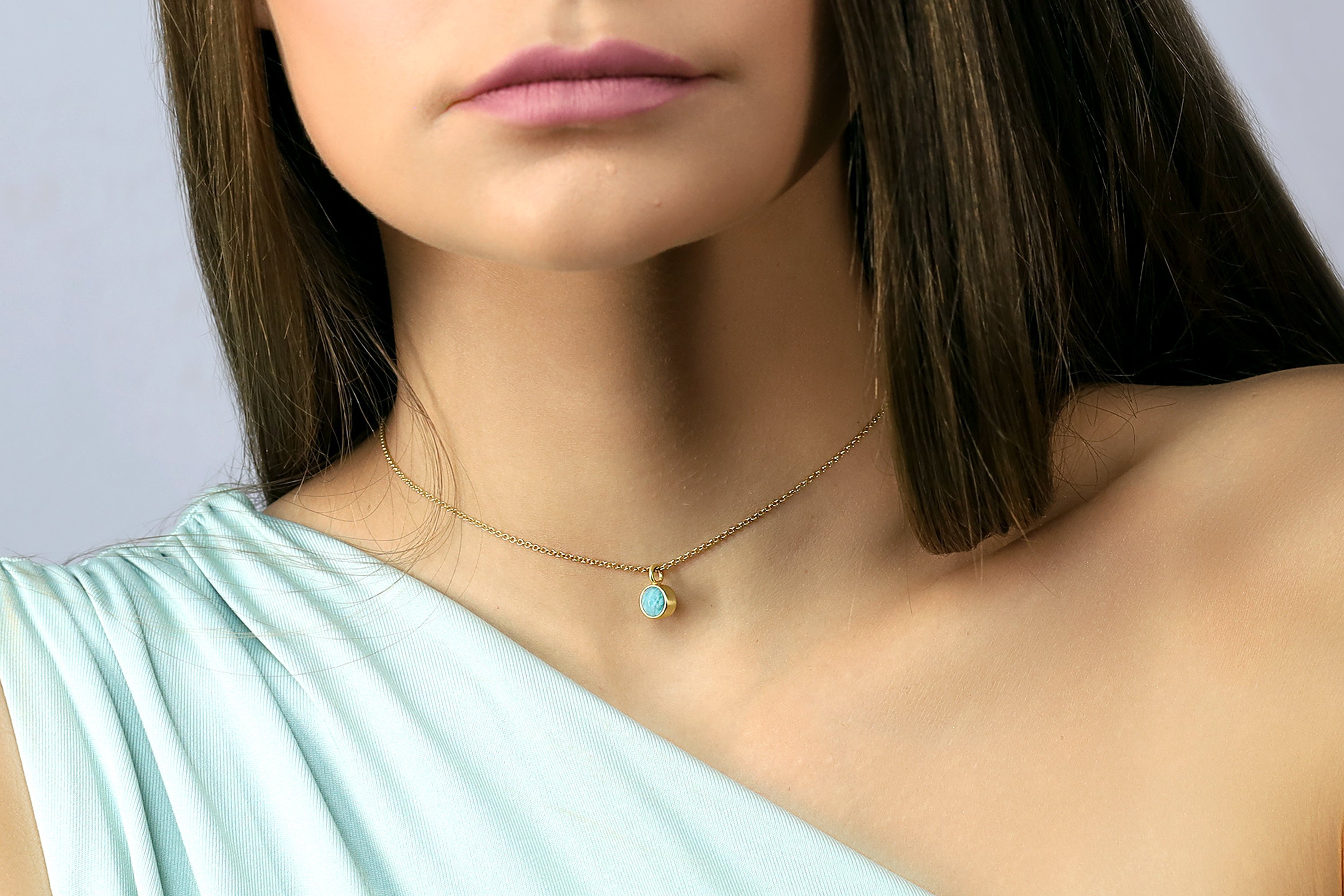 Sky Blue Amazonite Bezel Pendant Necklace in Gold necklaces Anemone Limited