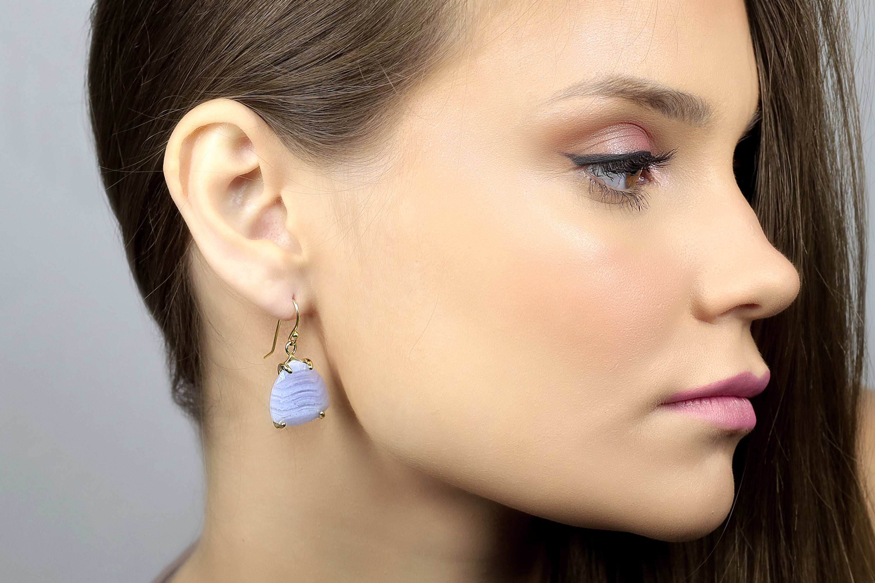 Trillion Shape Blue Lace Agate Gold Earrings Earrings Anemone Jewelry