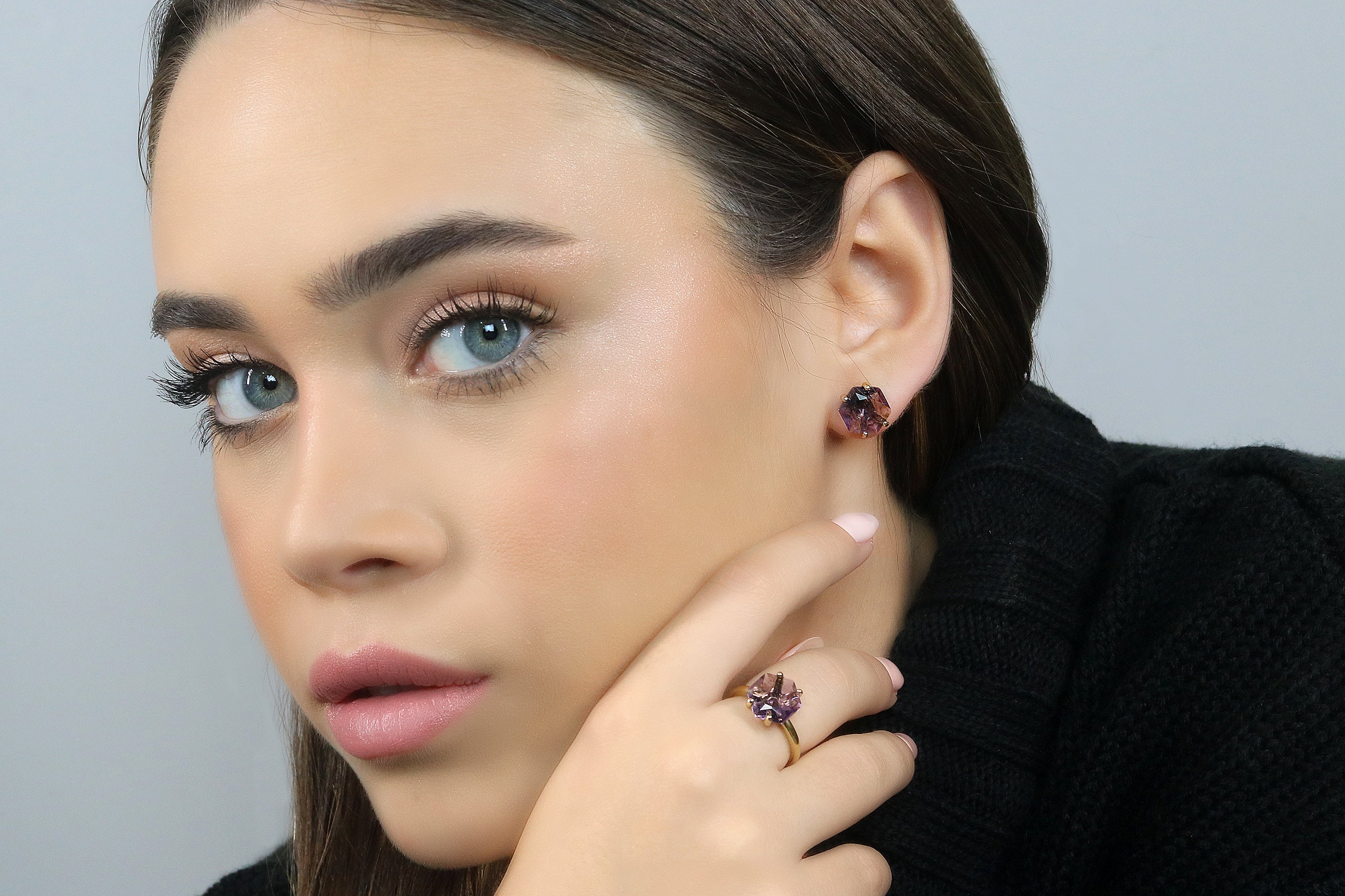 Lovely Amethyst Stud Earrings in Gold Earrings Anemone Unique