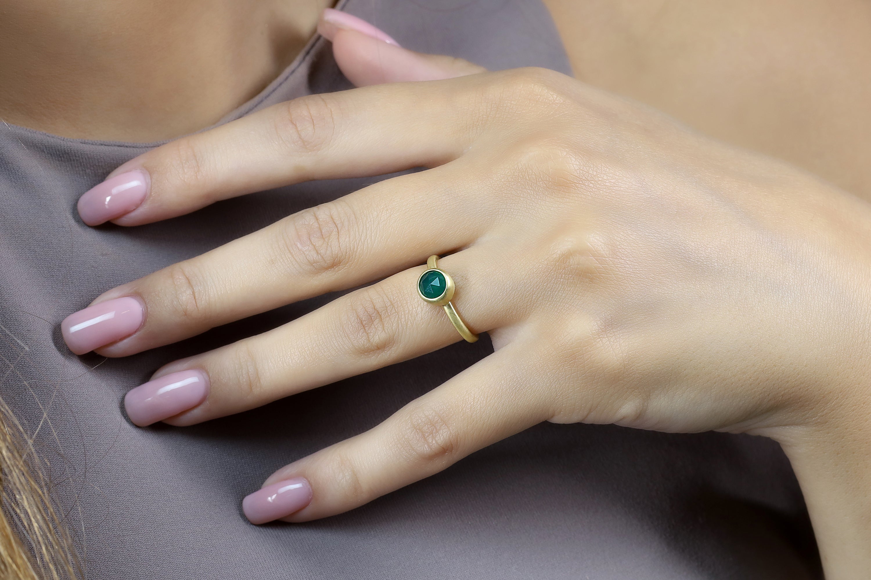 Green Onyx 18k Gold Bezel Ring Rings Anemone Limited