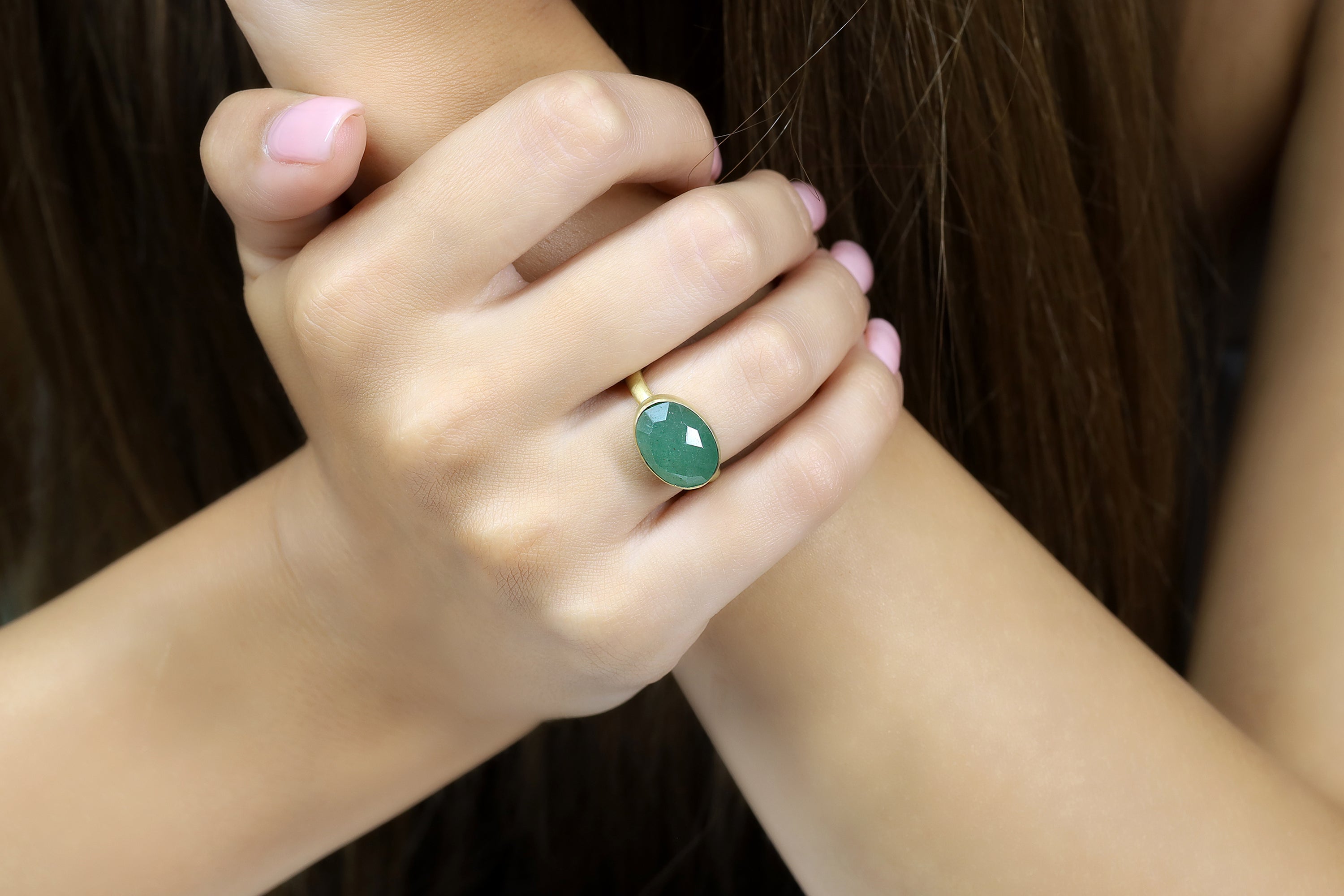 Brushed Gold Green Aventurine Ring Rings Anemone Limited