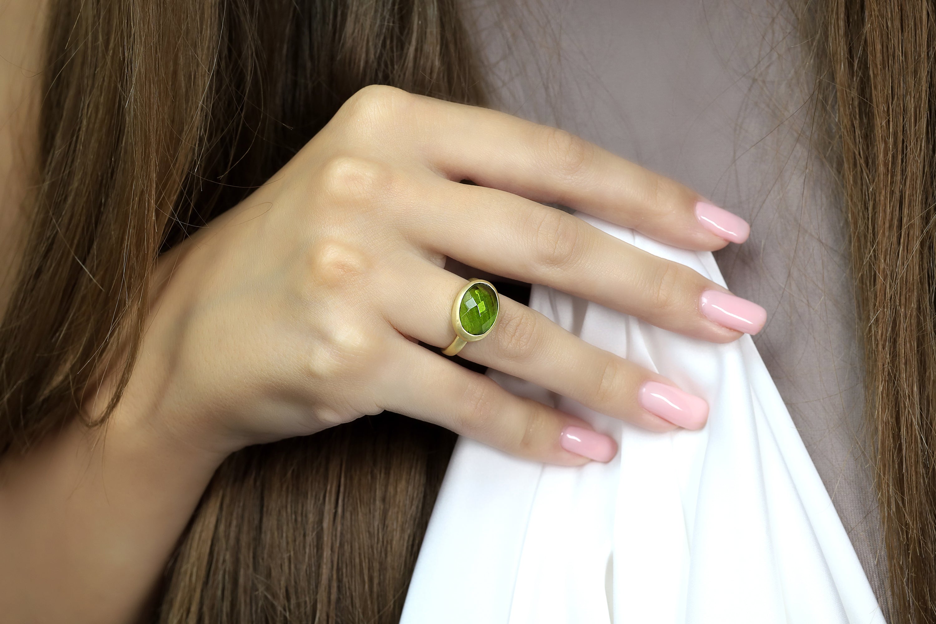 Bezel Set Oval Peridot Gold Filled Ring Rings Anemone Limited