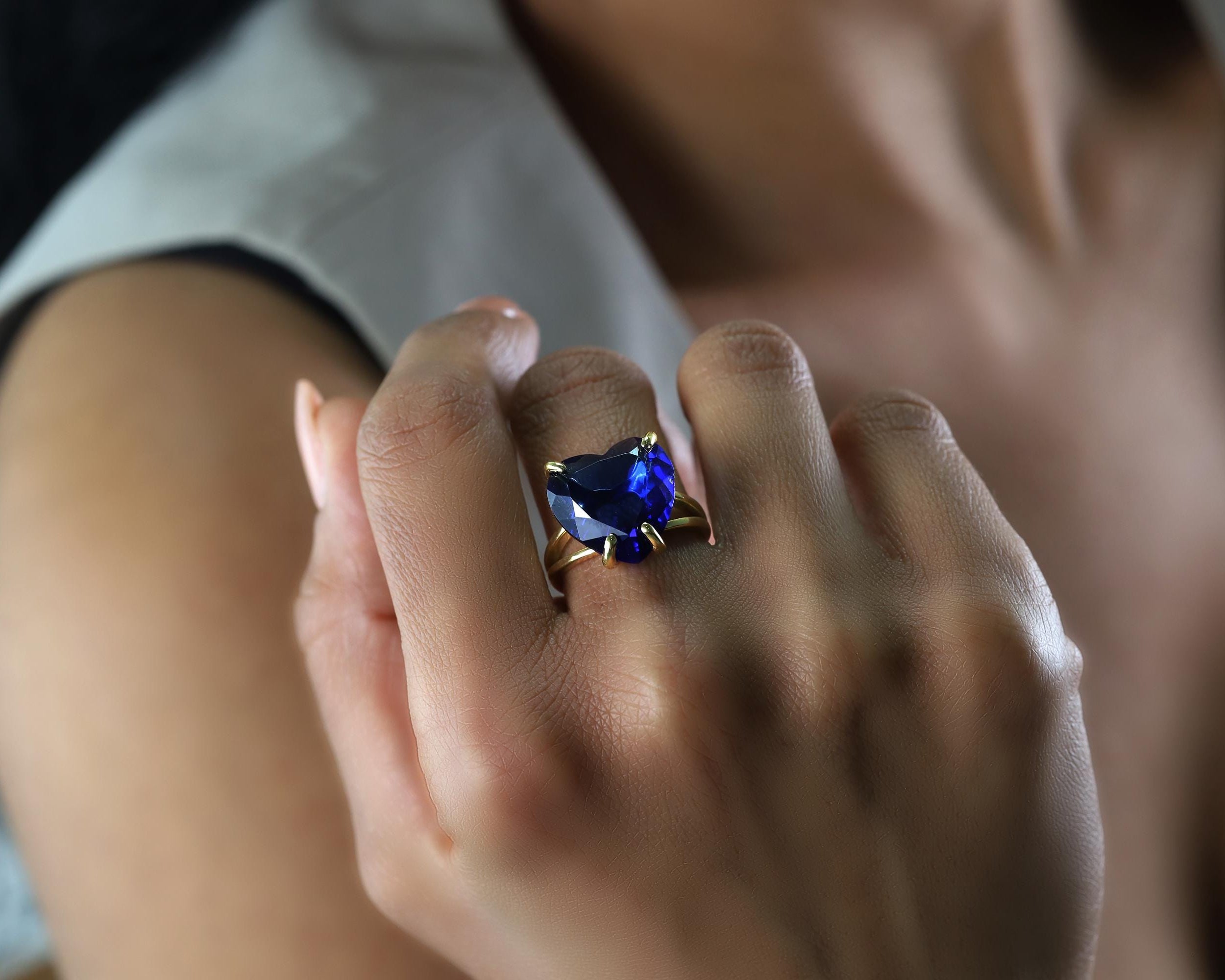 Heart Shape Sapphire Gold Ring Anemone Jewelry