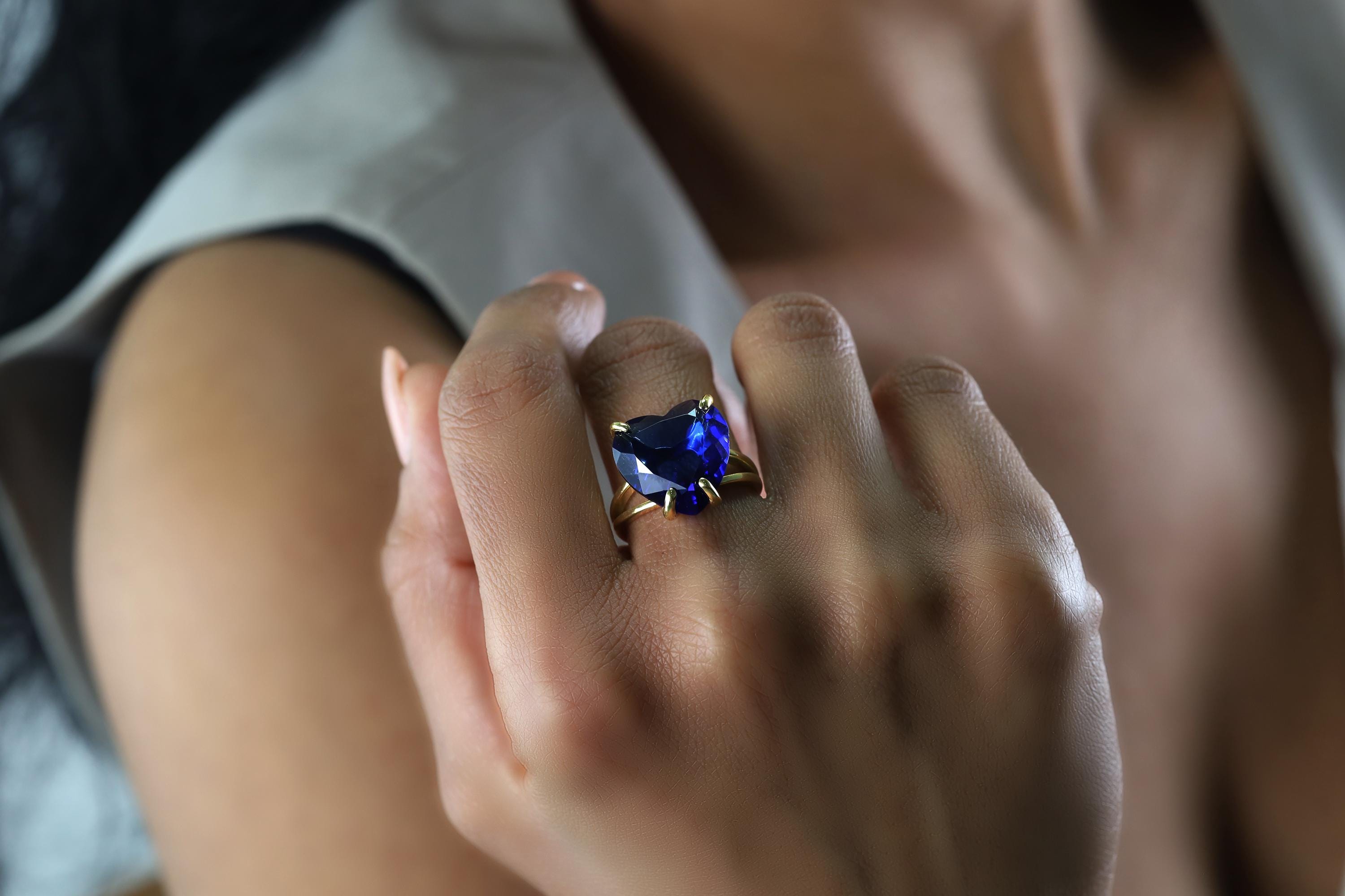 Heart Shape Sapphire Gold Ring Anemone Jewelry