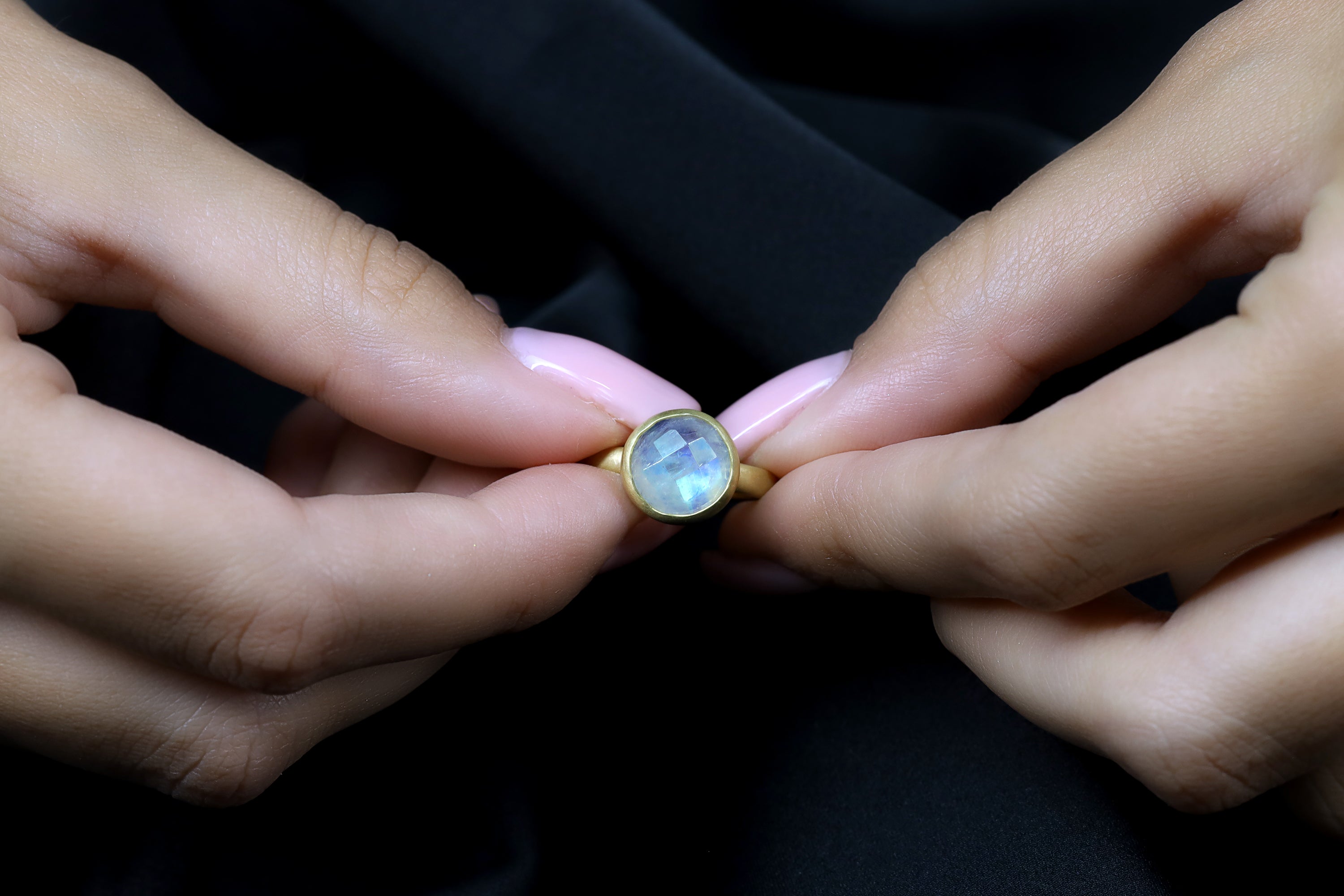 Circular 925 Sterling Silver Rainbow Moonstone Bezel Ring Rings Anemone Limited