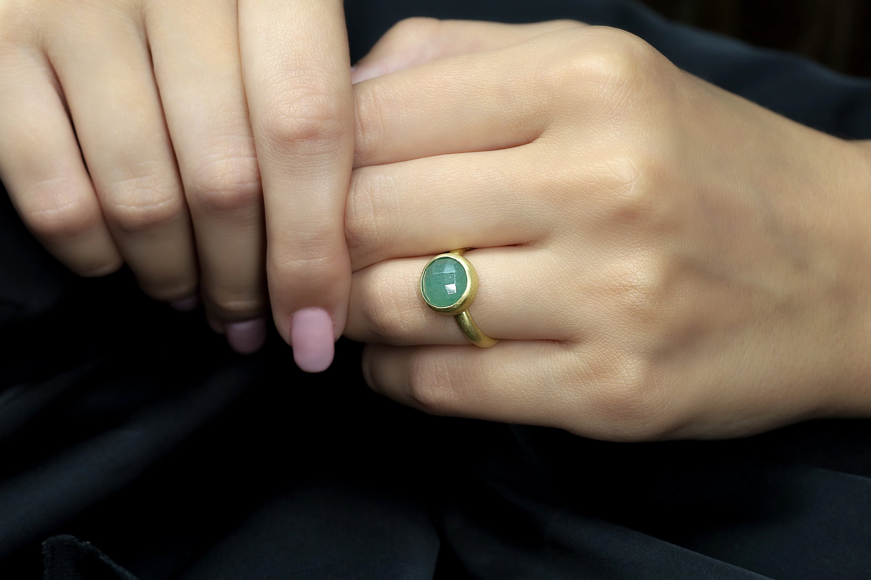 10mm Green Aventurine Round Gold Ring Rings Anemone Limited