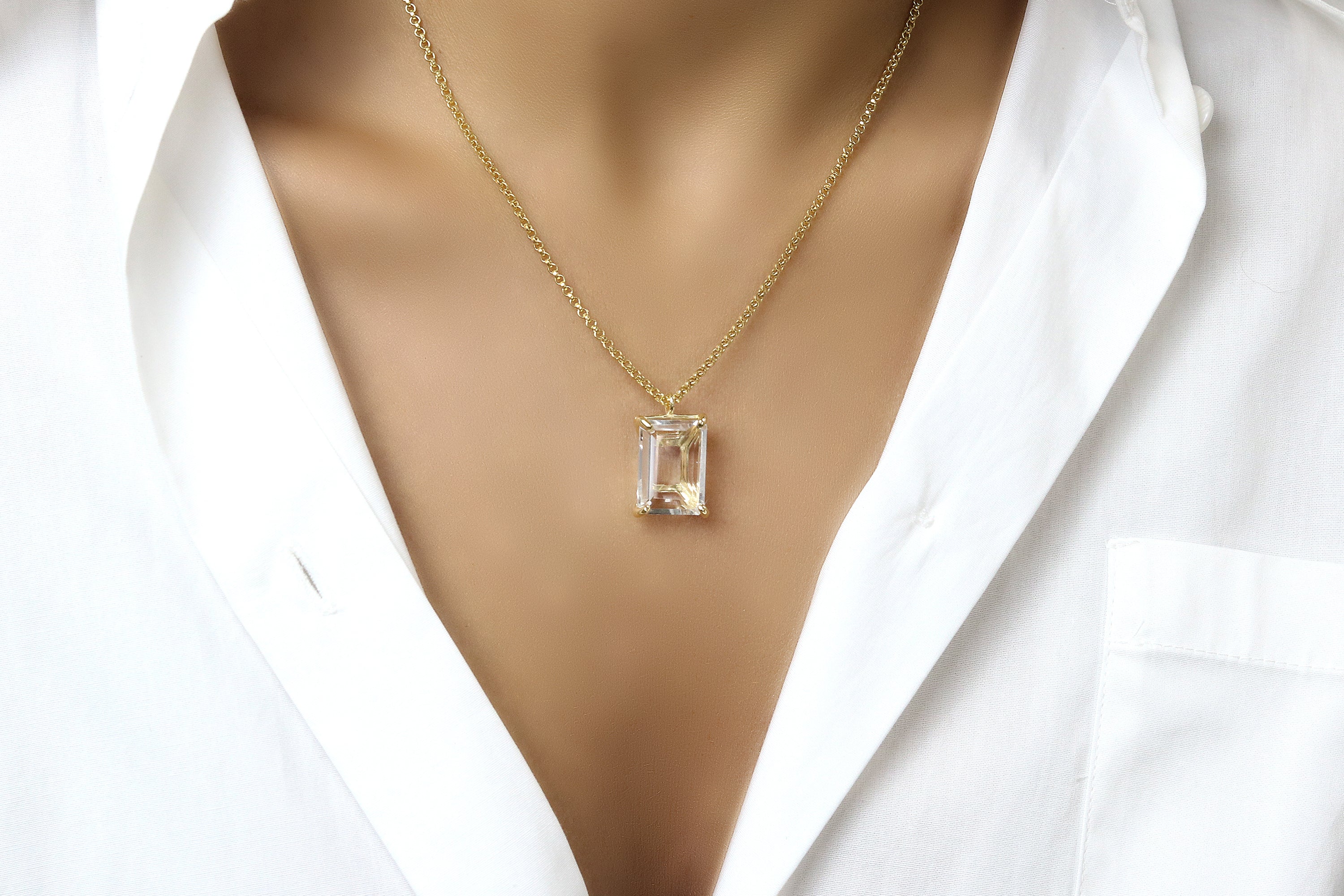 Glam Rectangular Clear Quartz Necklace necklaces Anemone Jewelry
