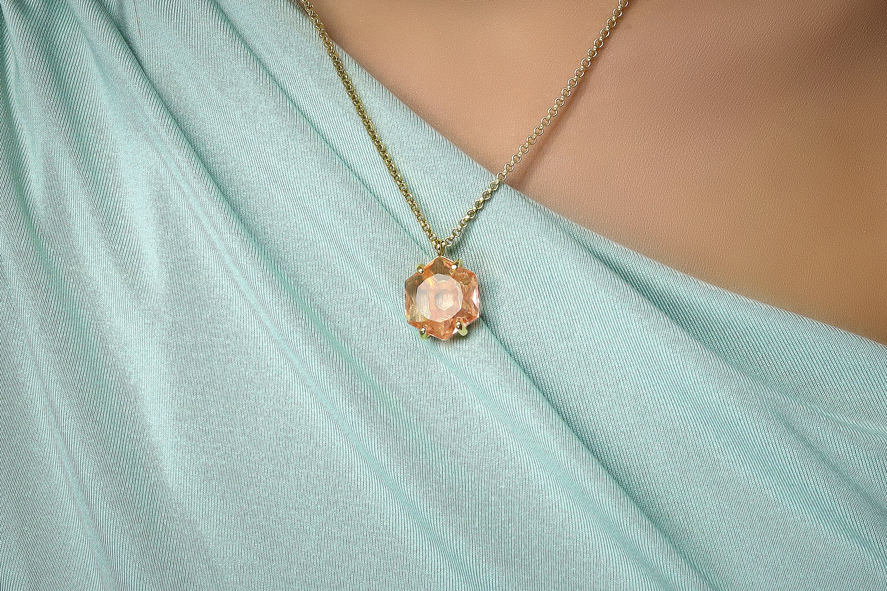 Amazing Hexagon Morganite Necklace in Gold necklaces Anemone Jewelry