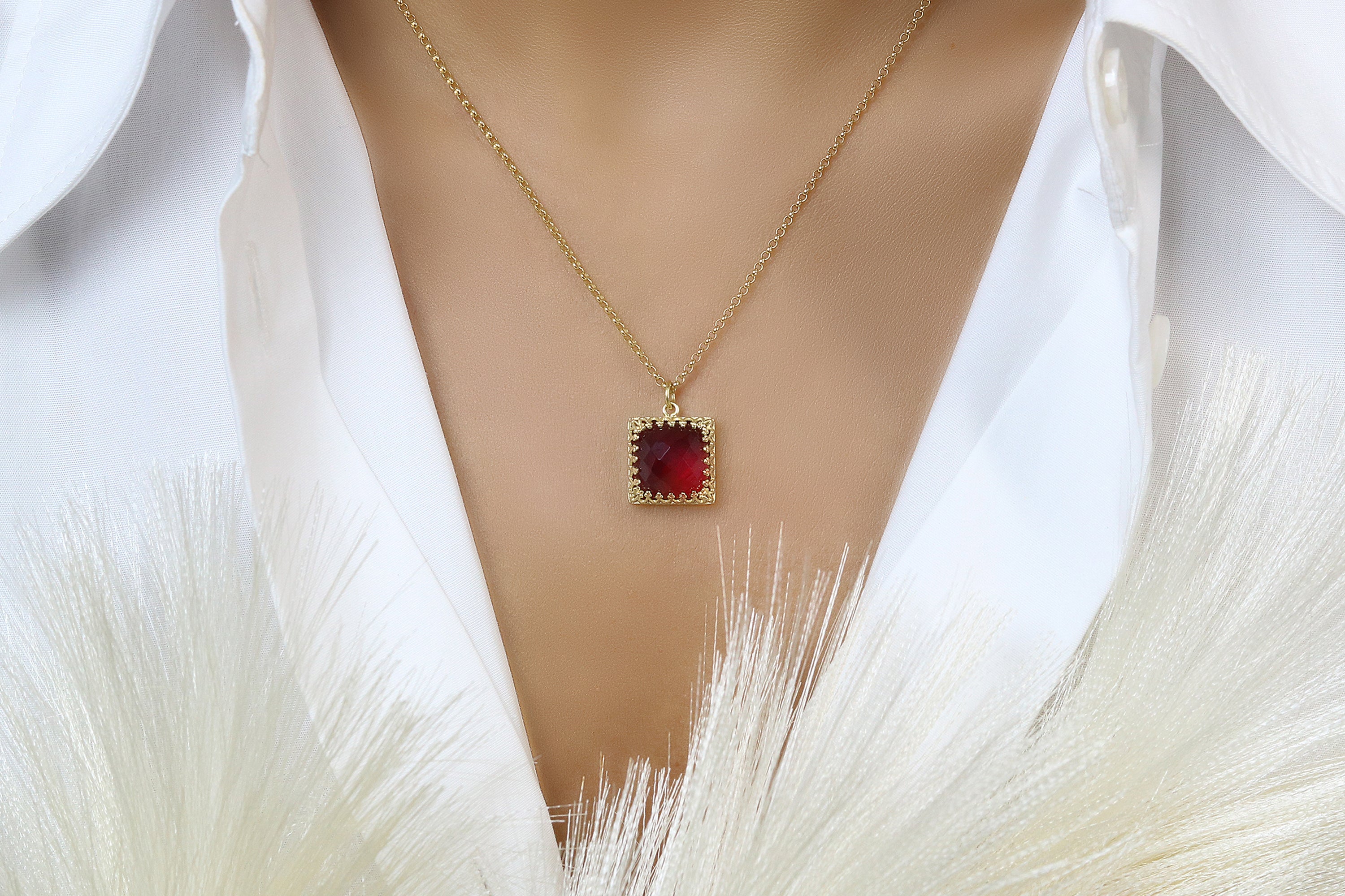 Radiant Garnet Gemstone Sterling Silver Necklace necklaces Anemone Jewelry