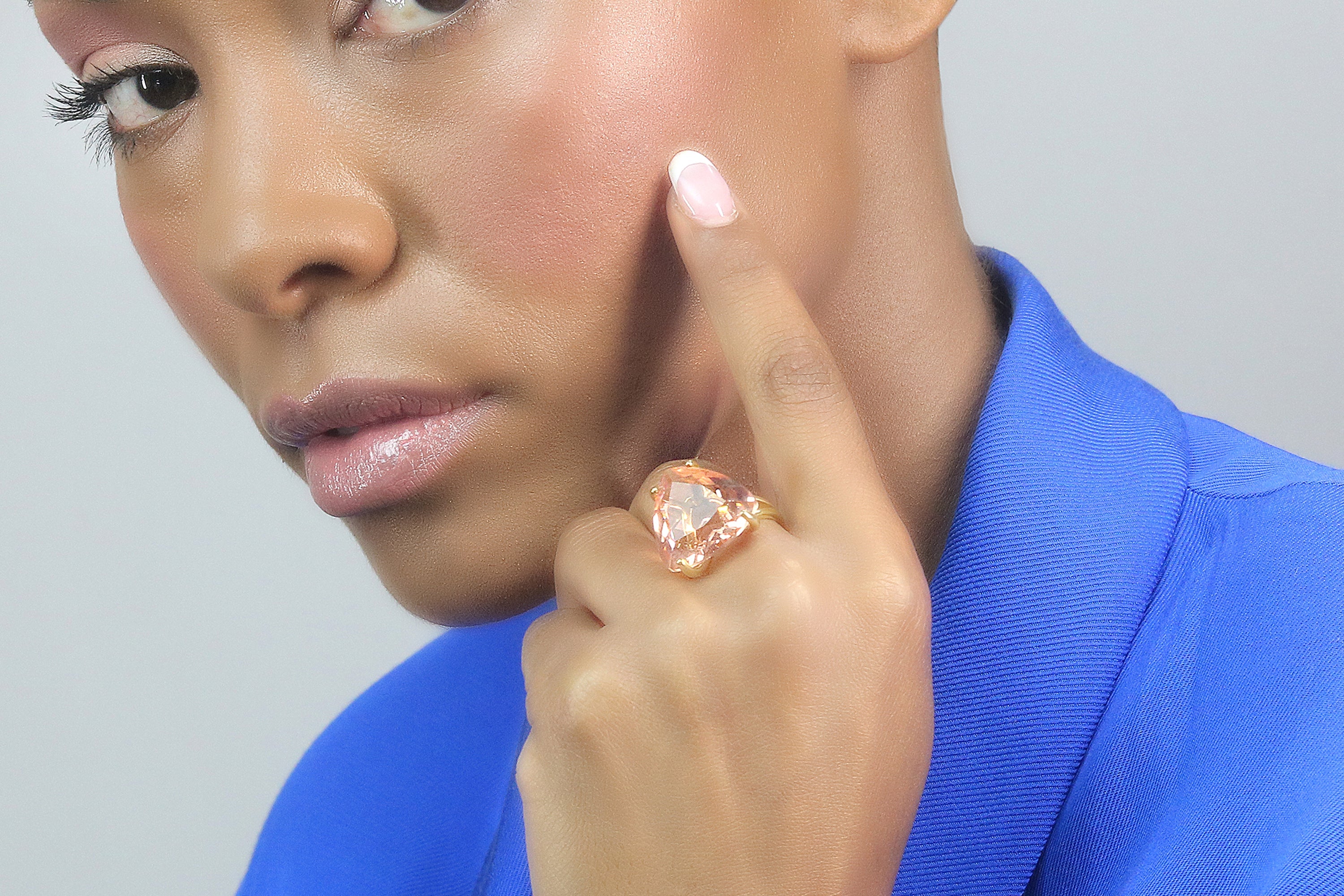 Large Trillion Morganite Gold Ring Rings Anemone Jewelry