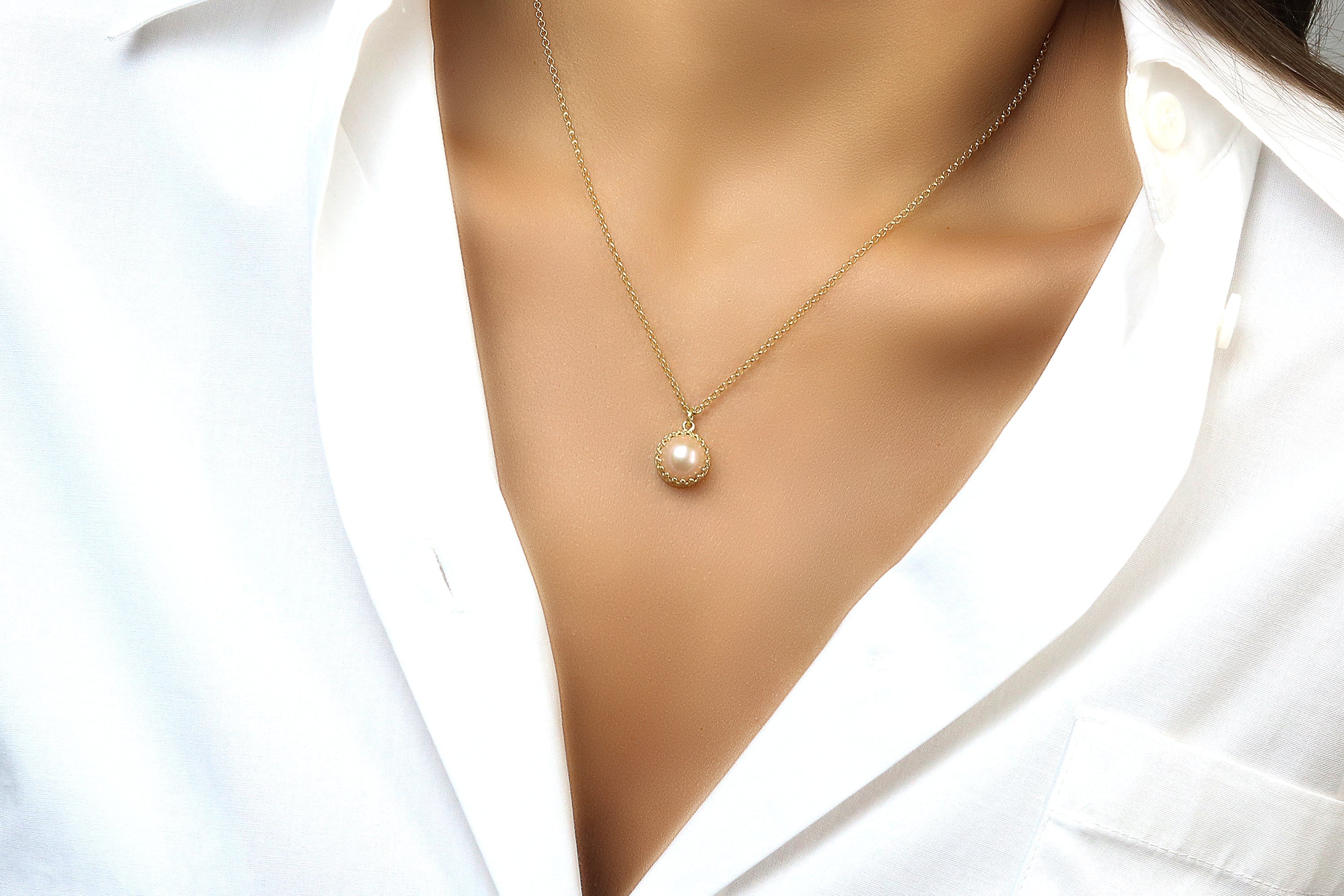 Peach Pearl Pendant Gold Filled Necklace necklaces Anemone Jewelry